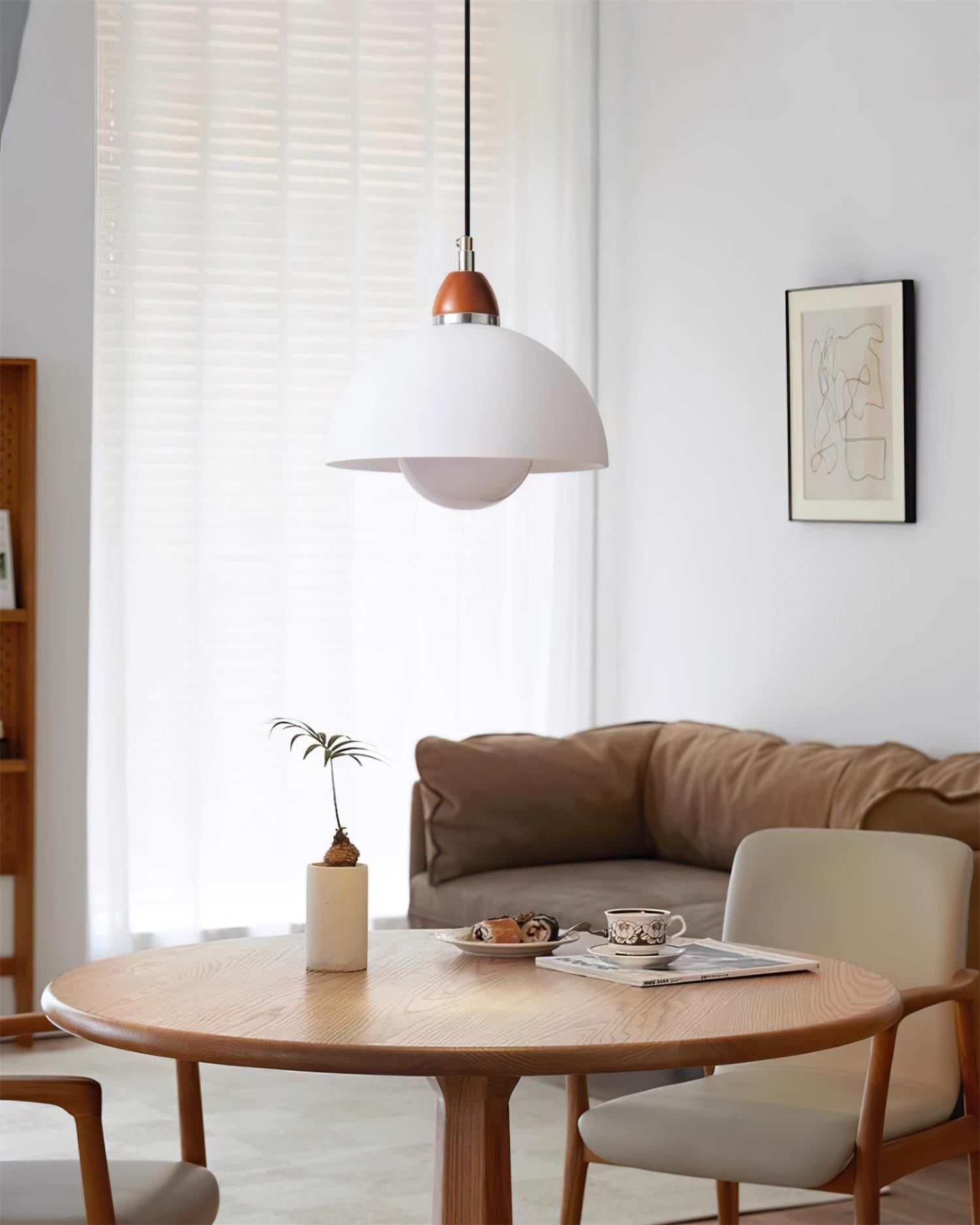 Milagro Pendant Lamp Dome Wood Accent Minimalist - Letslighting