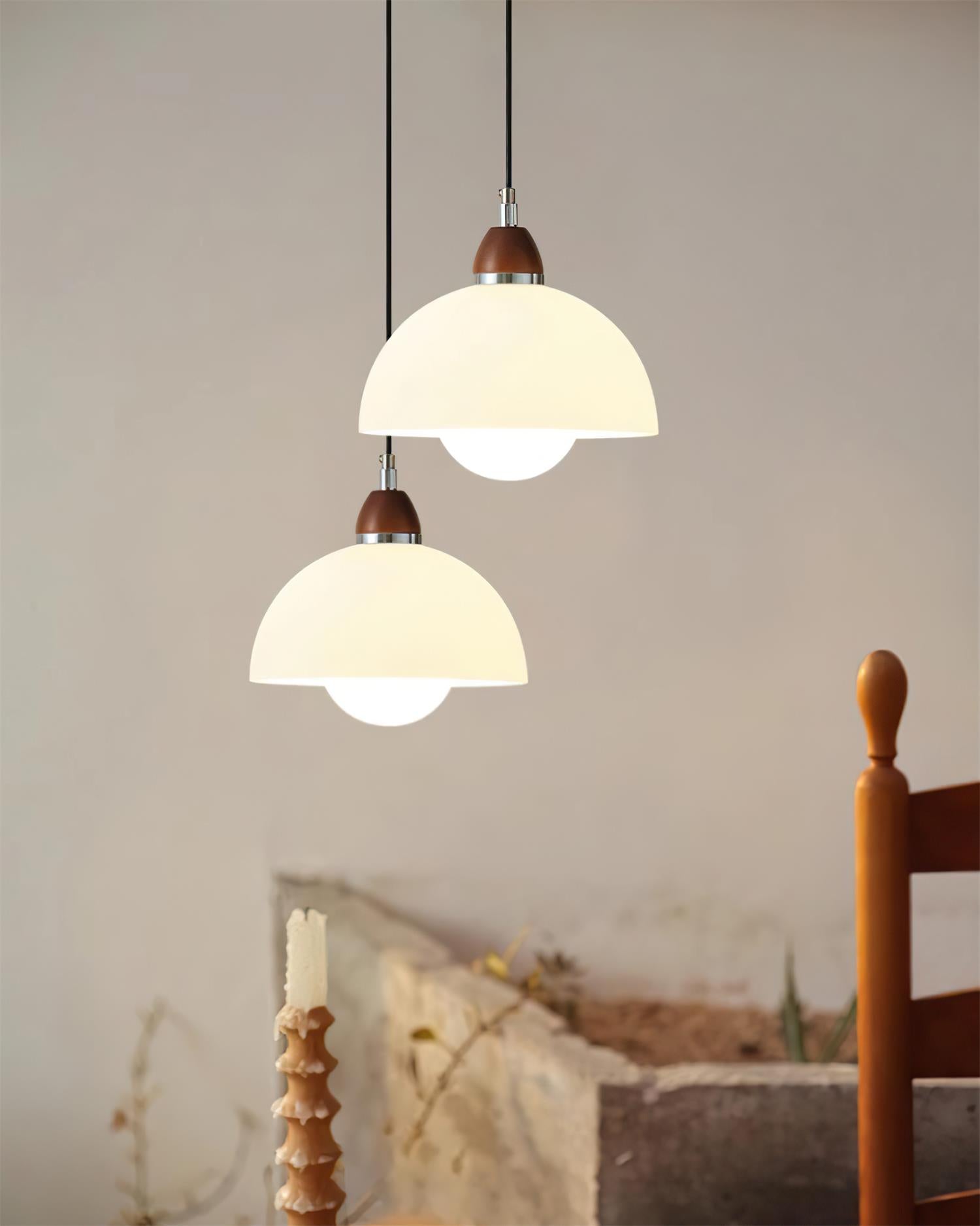 Milagro Pendant Lamp Dome Wood Accent Minimalist - Letslighting