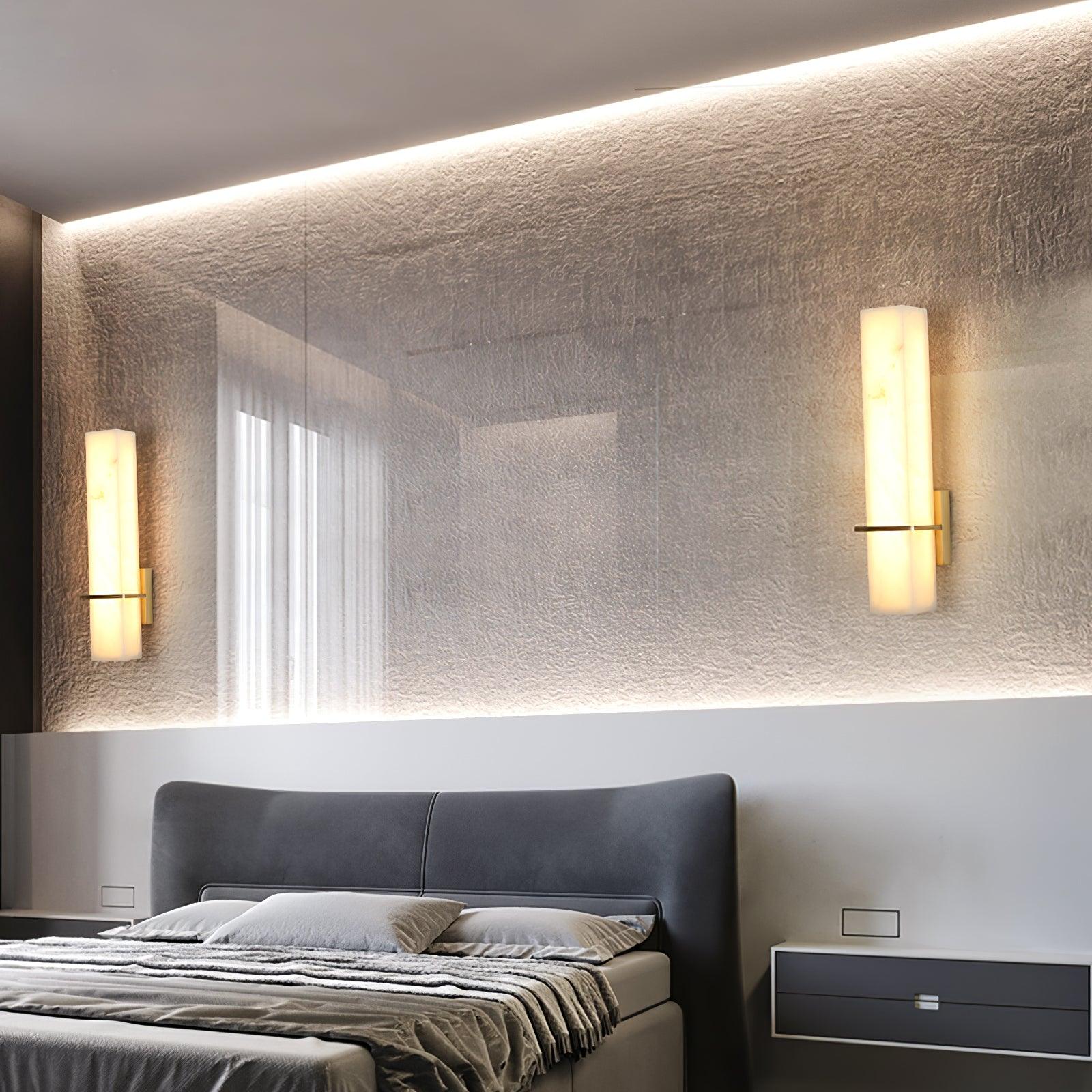 Ritta Wall Lamp White Alabaster Brass Modern Cuboid - Letslighting