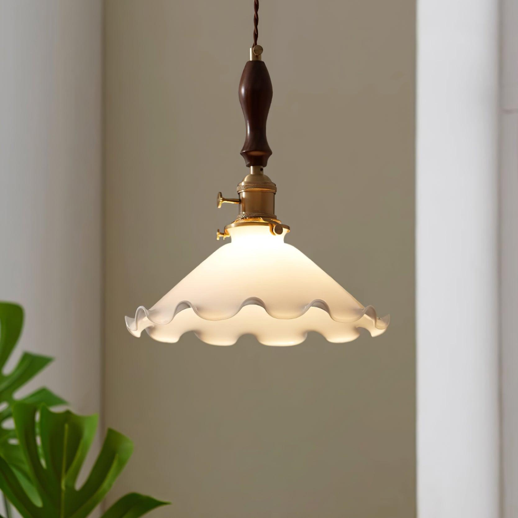 Milky Flower Pendant Light Glass Ruffle Organic - Letslighting