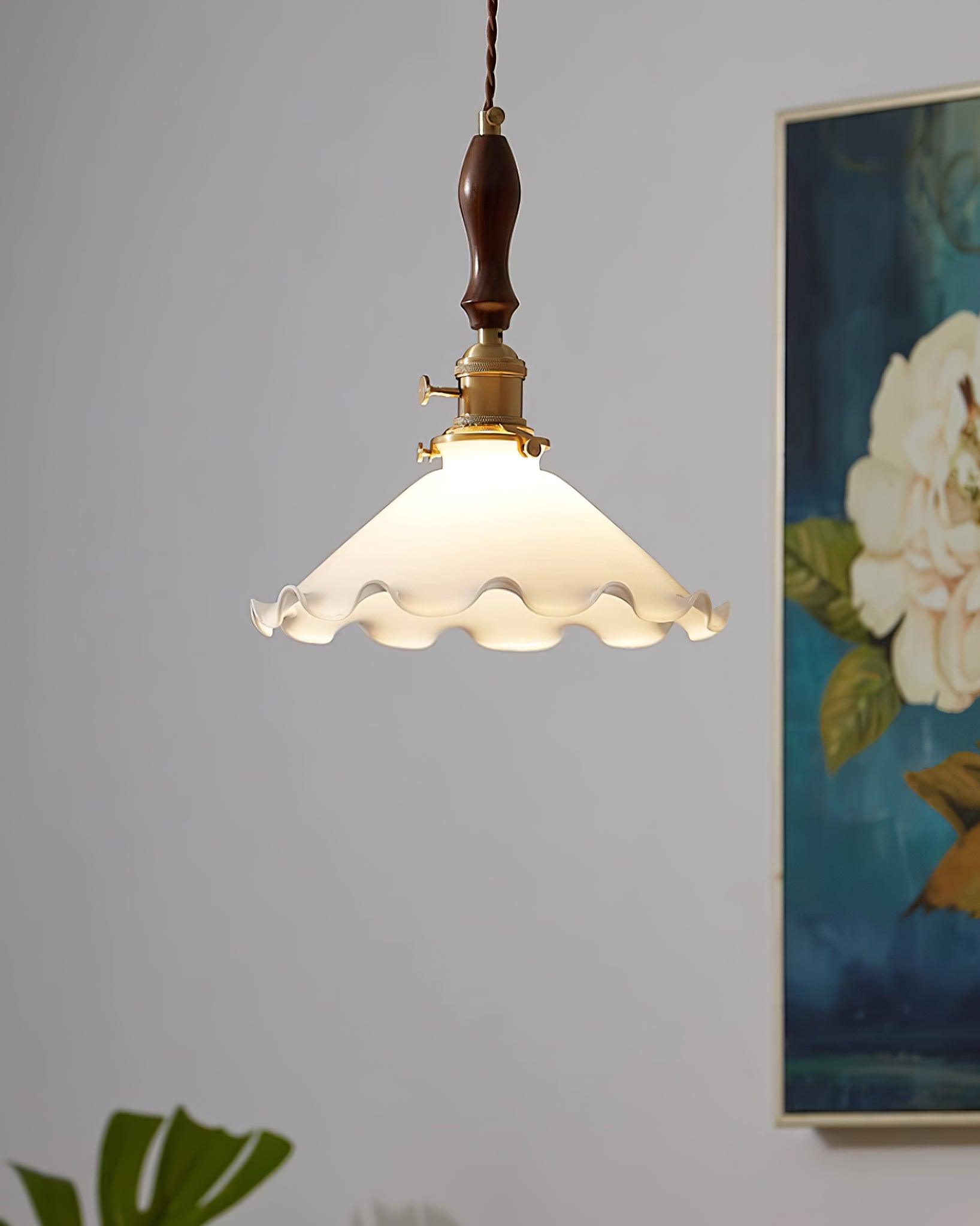 Milky Flower Pendant Light Glass Ruffle Organic - Letslighting