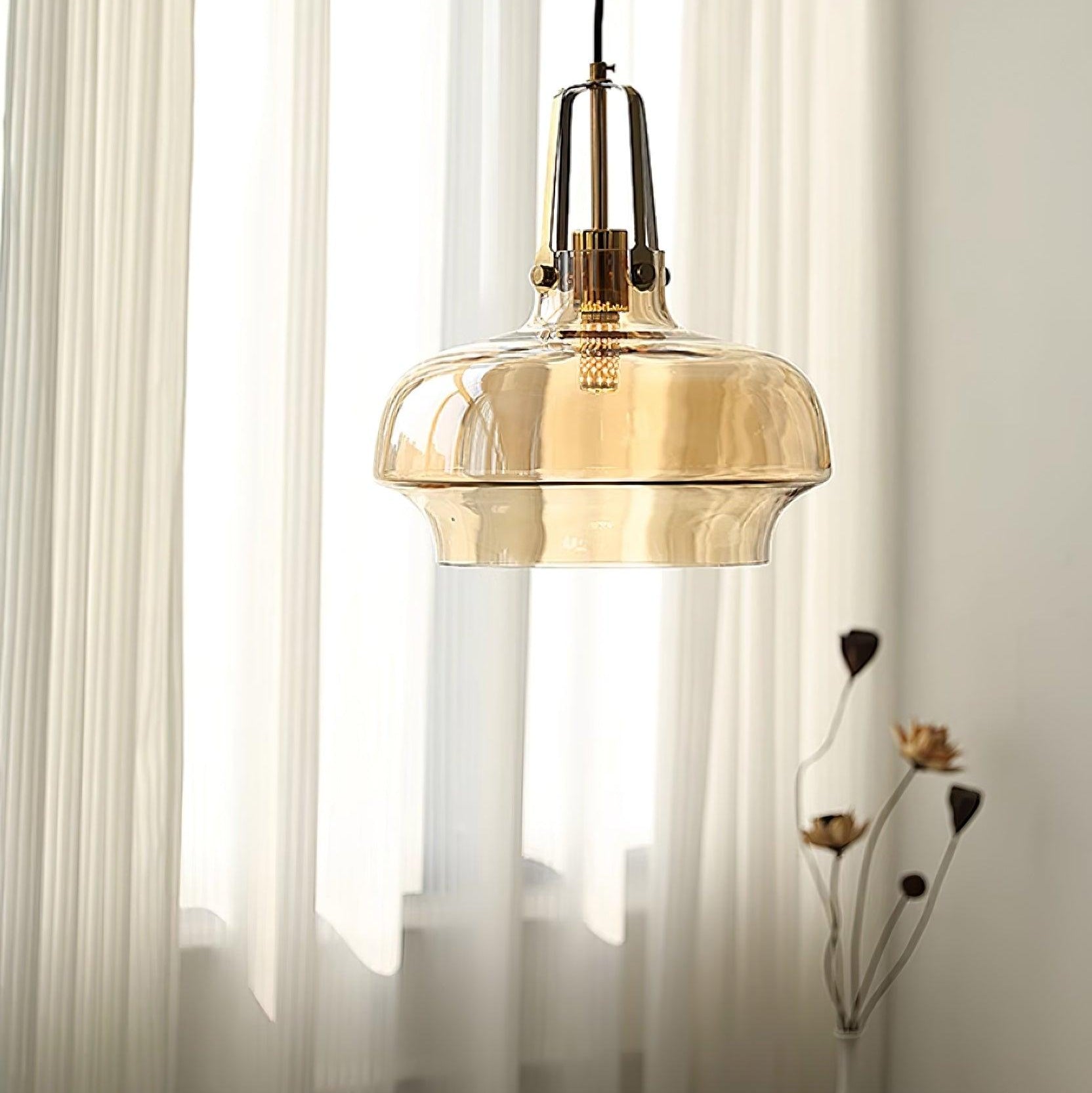 Aurelin Amber Glass Pendant Light with Brass Fittings - Letslighting