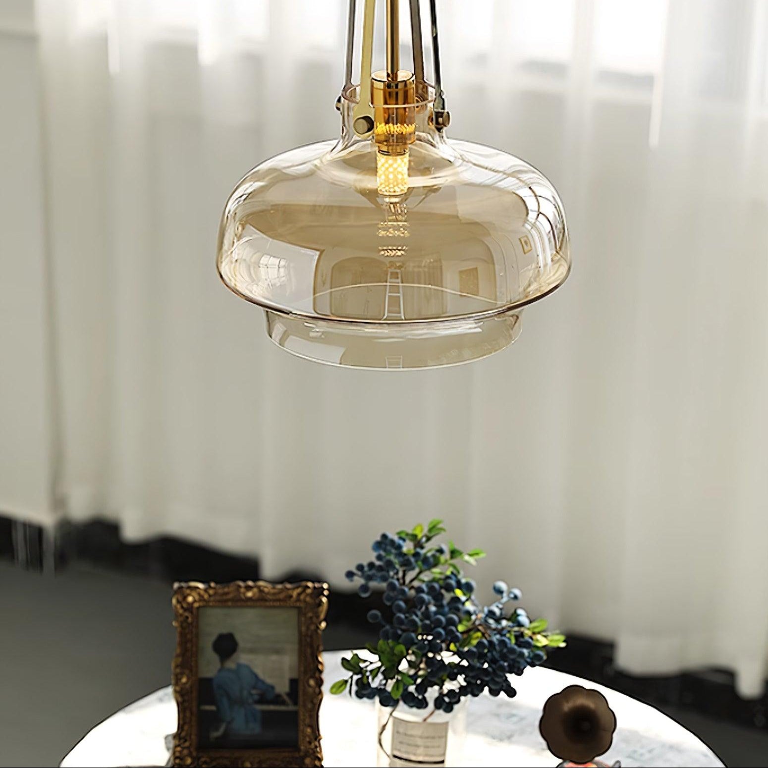 Aurelin Amber Glass Pendant Light with Brass Fittings - Letslighting