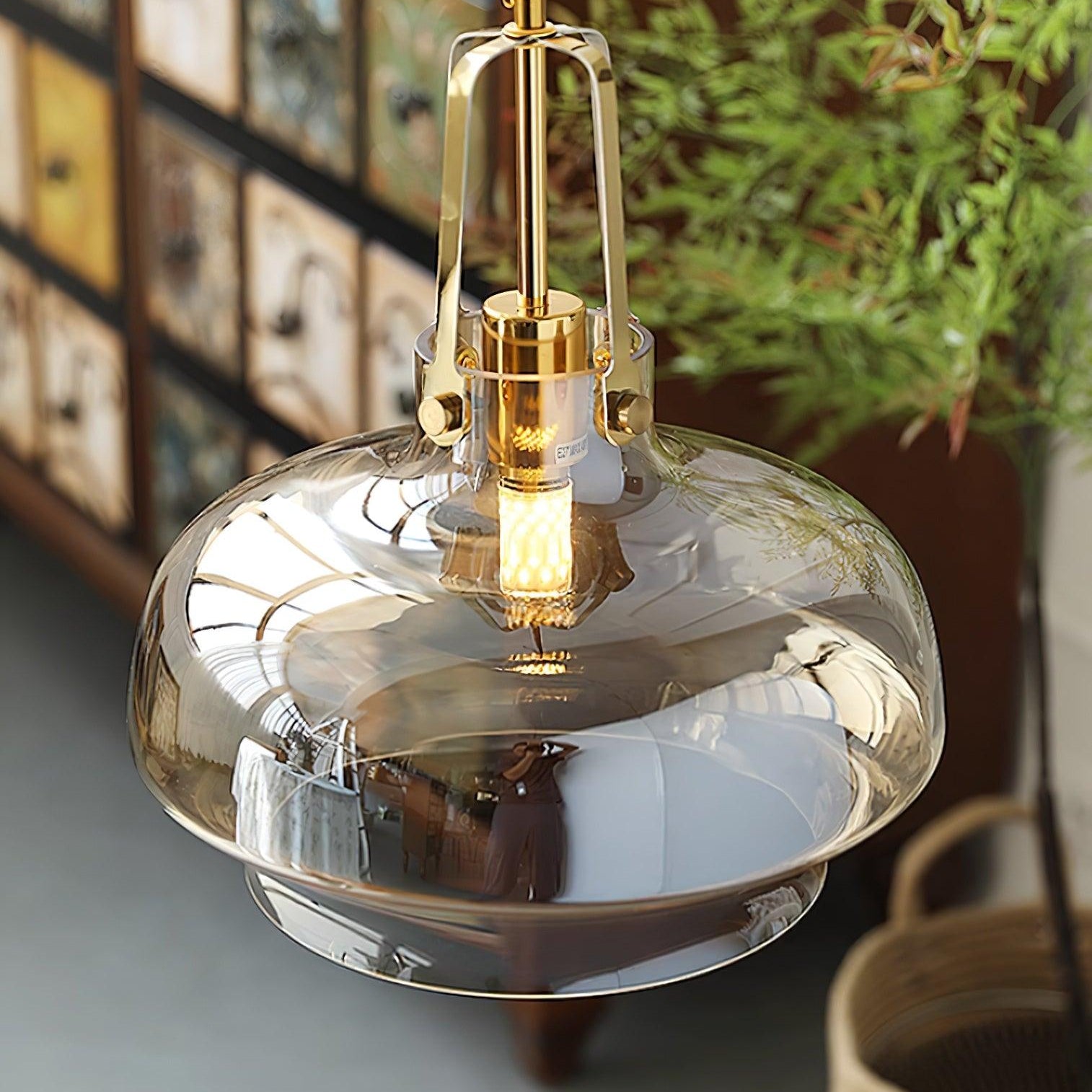 Aurelin Amber Glass Pendant Light with Brass Fittings - Letslighting