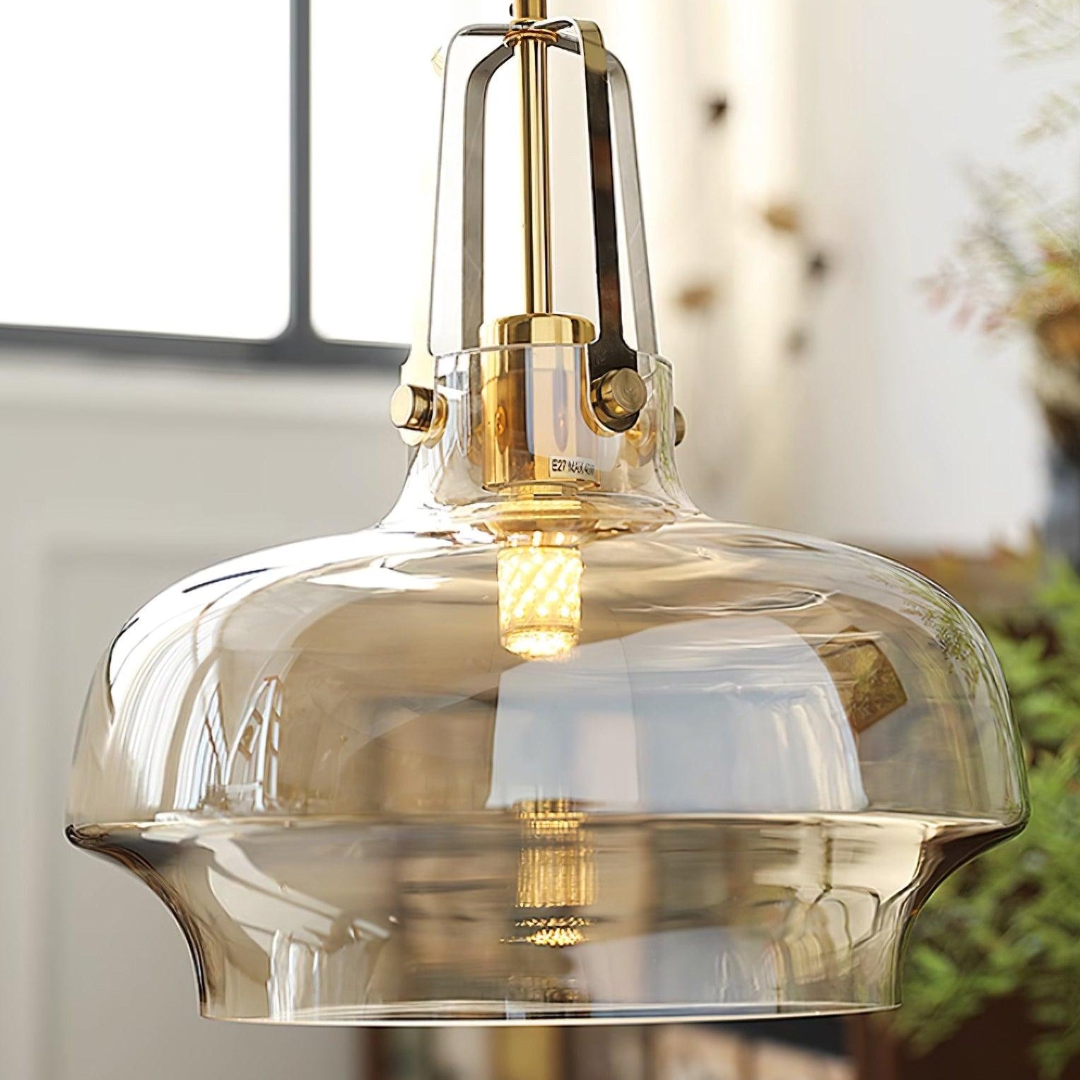 Aurelin Amber Glass Pendant Light with Brass Fittings - Letslighting