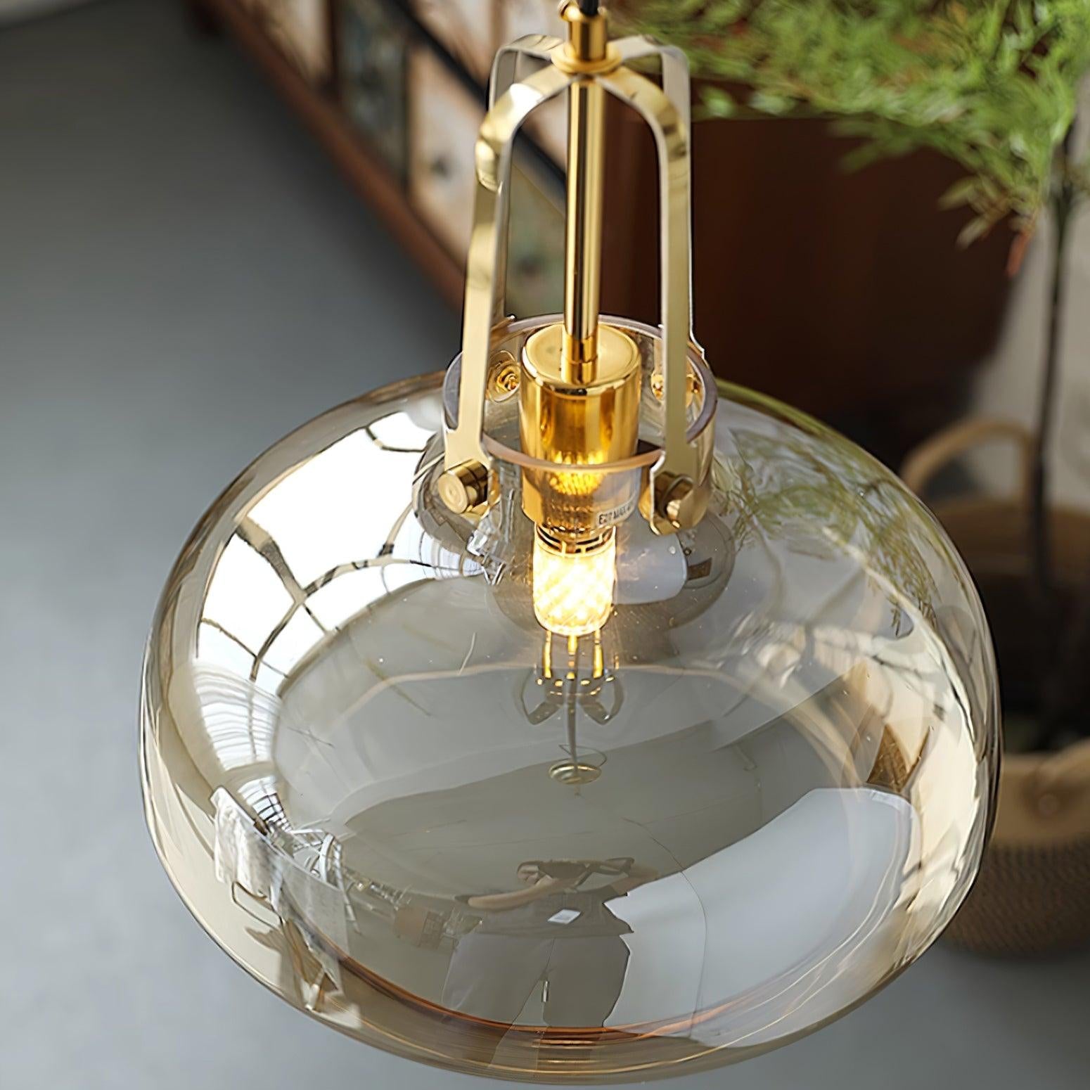 Aurelin Amber Glass Pendant Light with Brass Fittings - Letslighting