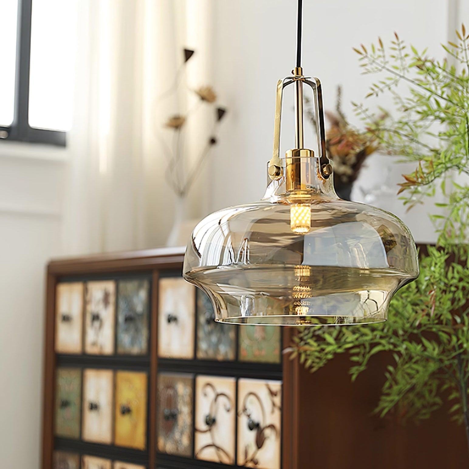 Aurelin Amber Glass Pendant Light with Brass Fittings - Letslighting