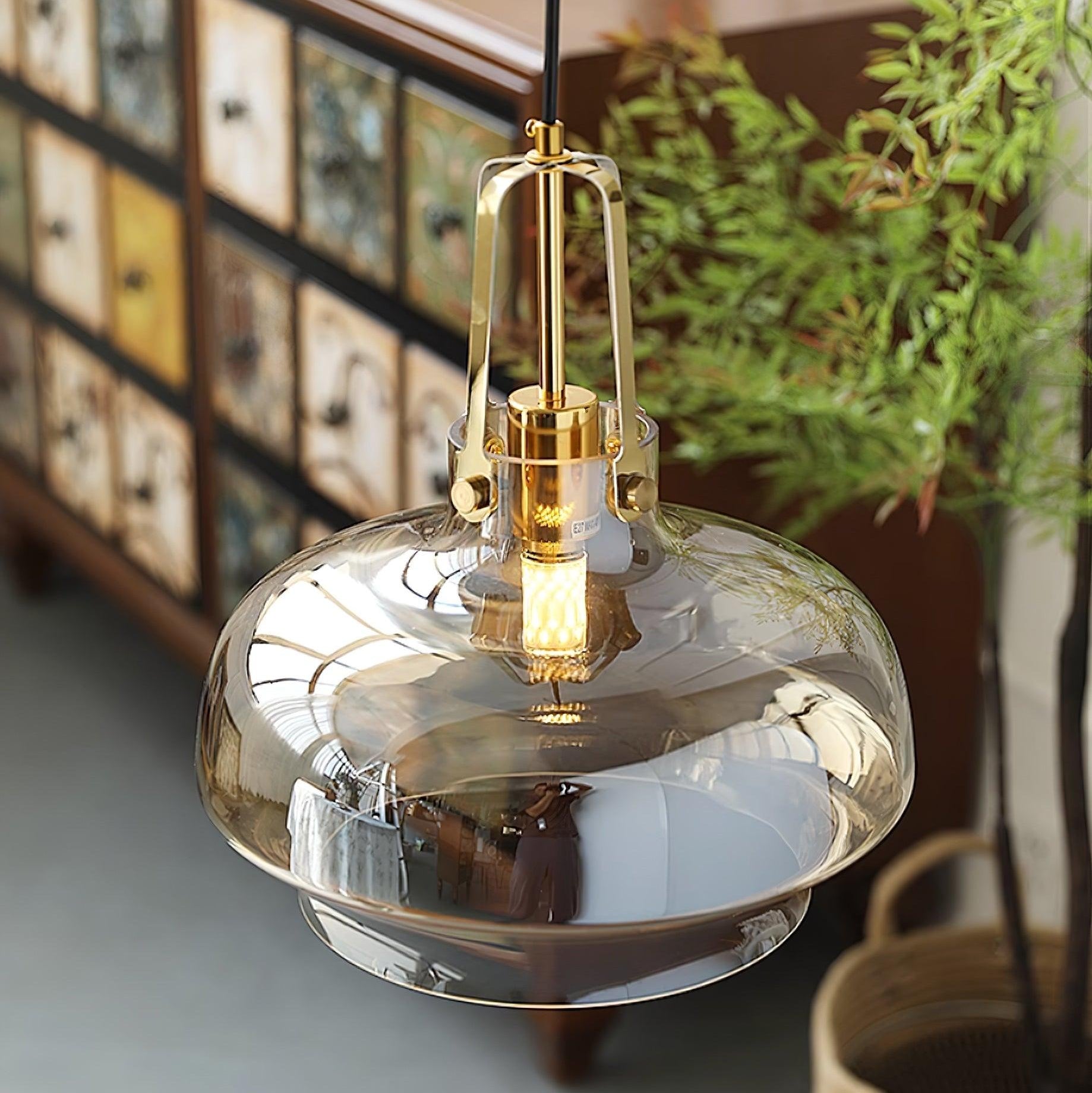 Aurelin Amber Glass Pendant Light with Brass Fittings - Letslighting