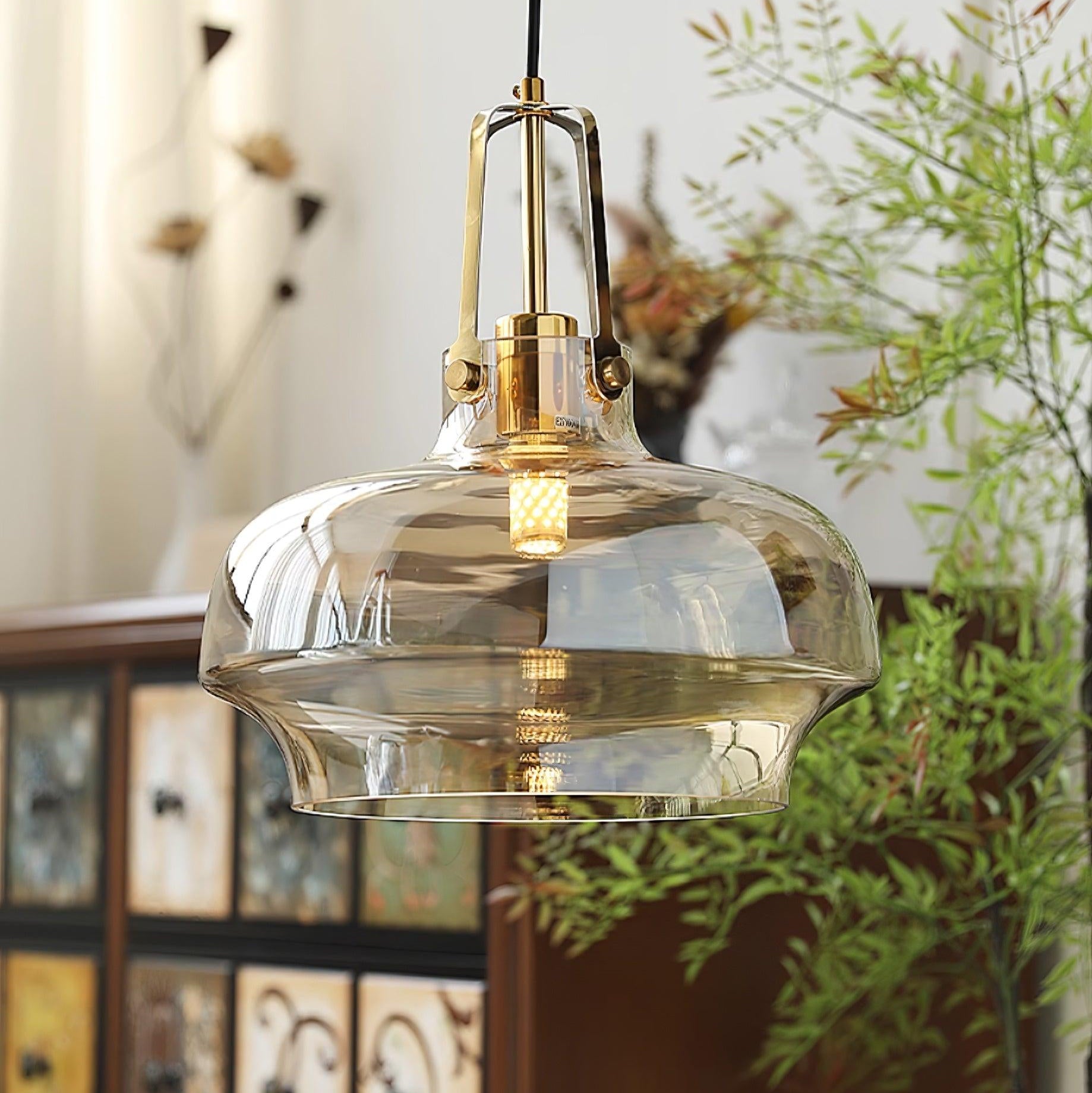 Aurelin Amber Glass Pendant Light with Brass Fittings - Letslighting