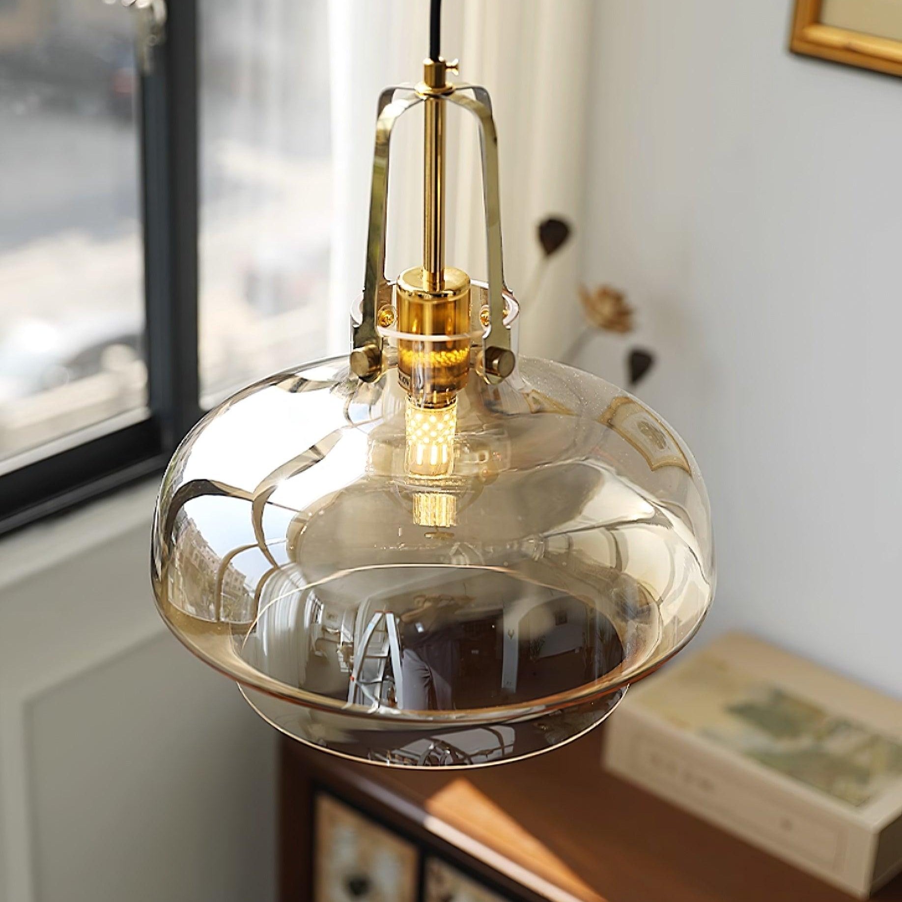 Aurelin Amber Glass Pendant Light with Brass Fittings - Letslighting
