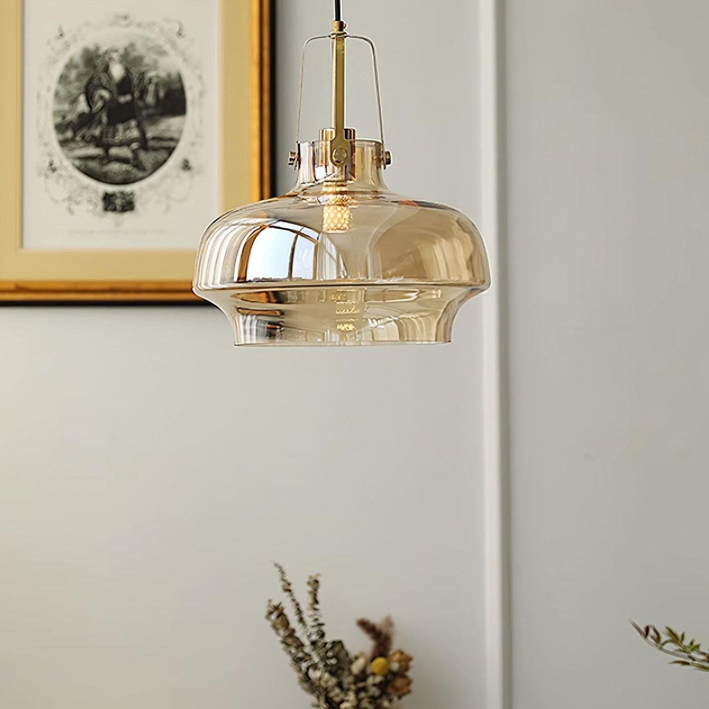 Aurelin Amber Glass Pendant Light with Brass Fittings - Letslighting