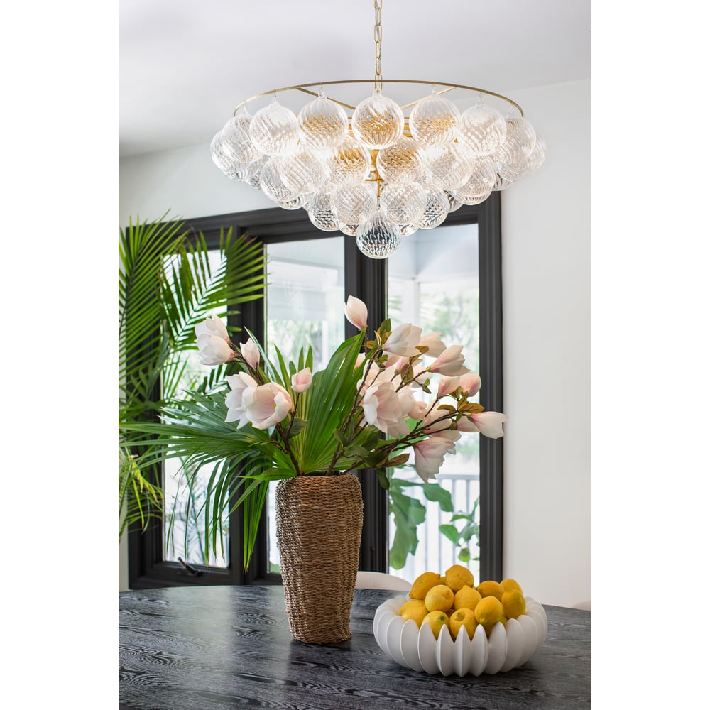 Aurora Chandelier Clear Glass Globe Aged Brass Elegant