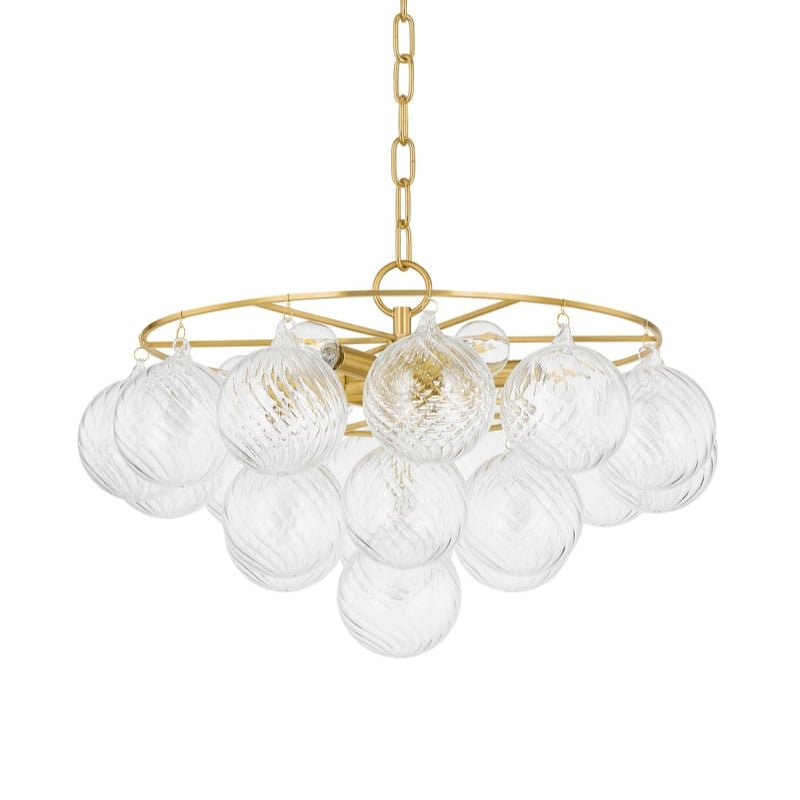 Aurora Chandelier Clear Glass Globe Aged Brass Elegant