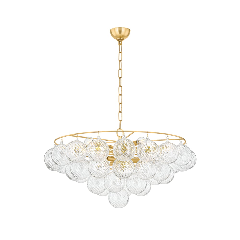 Aurora Chandelier Clear Glass Globe Aged Brass Elegant