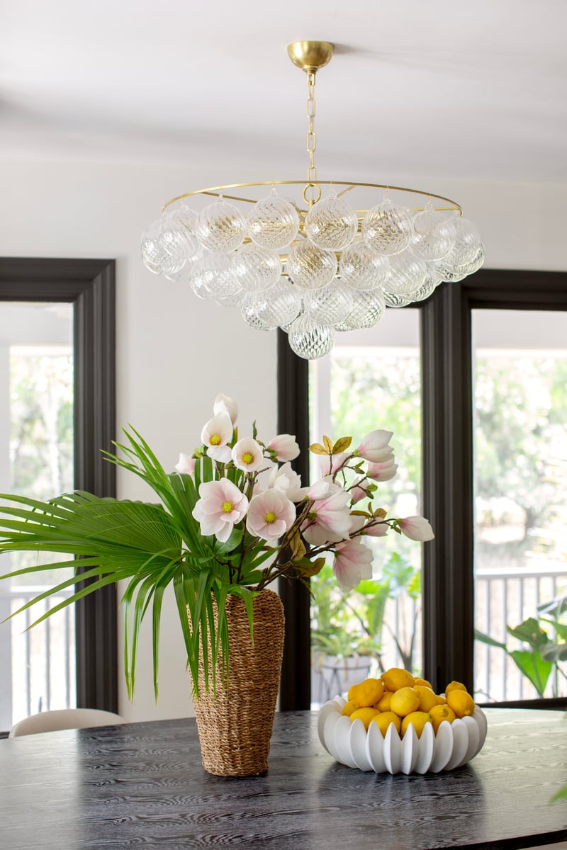 Aurora Chandelier Clear Glass Globe Aged Brass Elegant