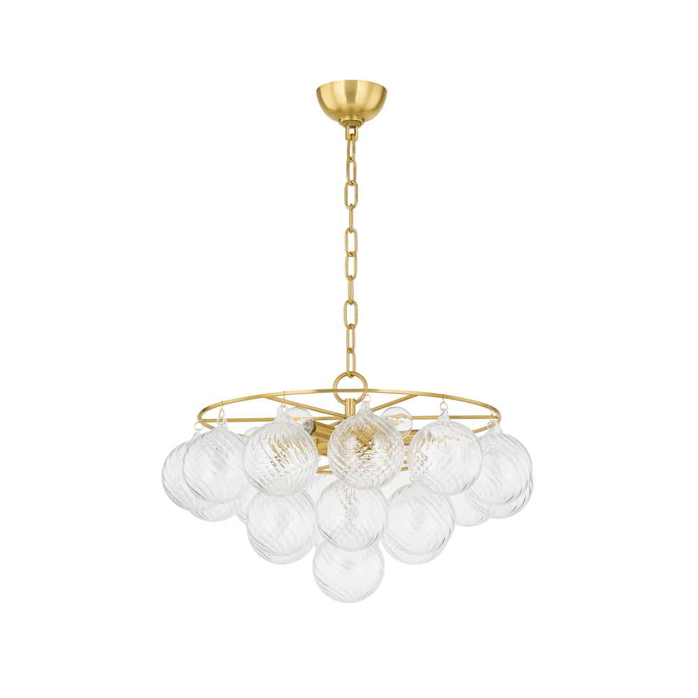 Aurora Chandelier Clear Glass Globe Aged Brass Elegant