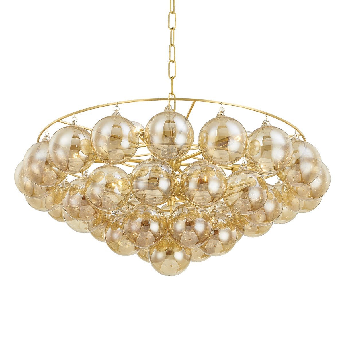 Aurora Chandelier Clear Glass Globe Aged Brass Elegant