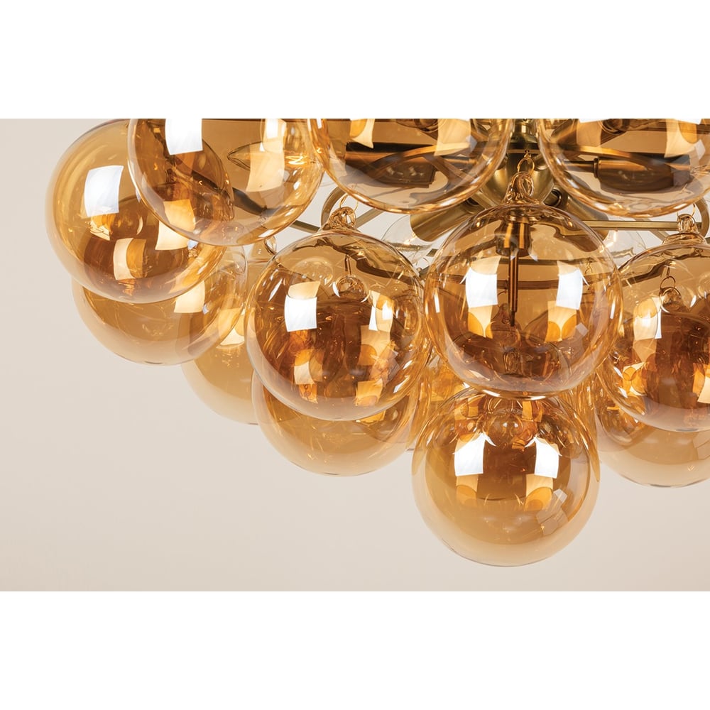 Aurora Chandelier Clear Glass Globe Aged Brass Elegant