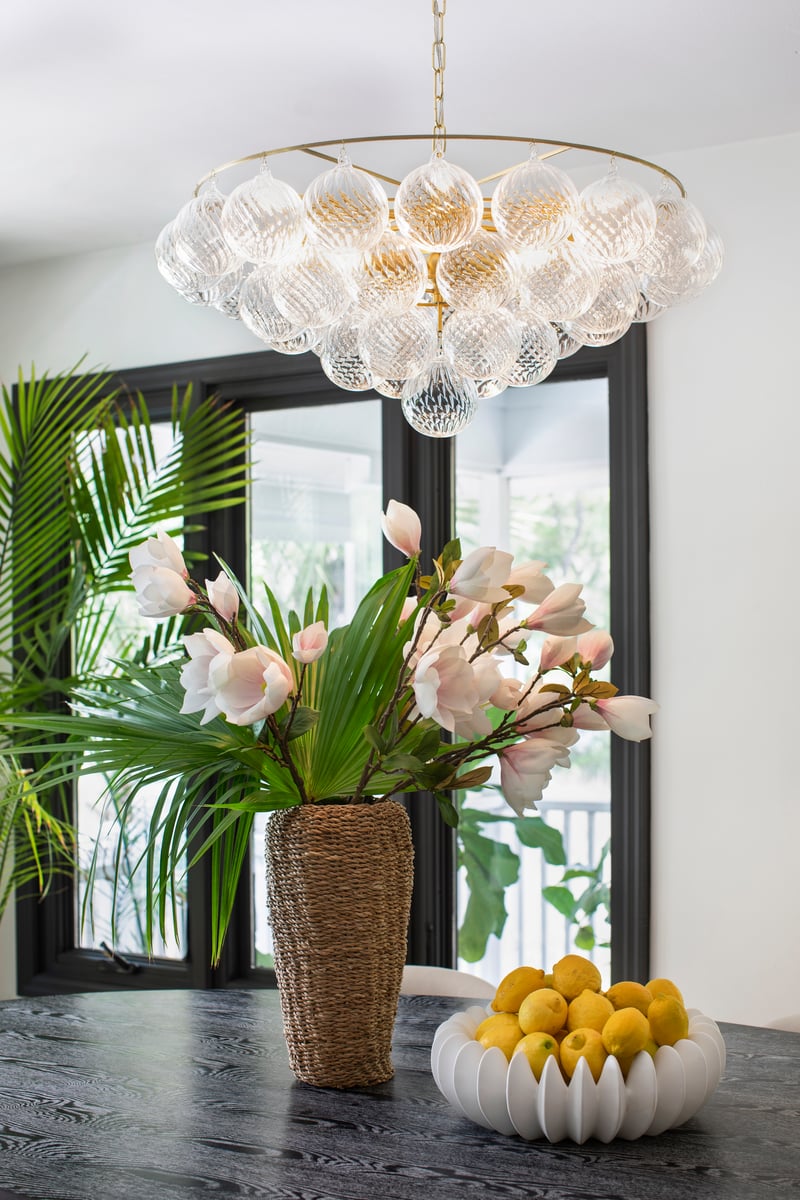 Aurora Chandelier Clear Glass Globe Aged Brass Elegant