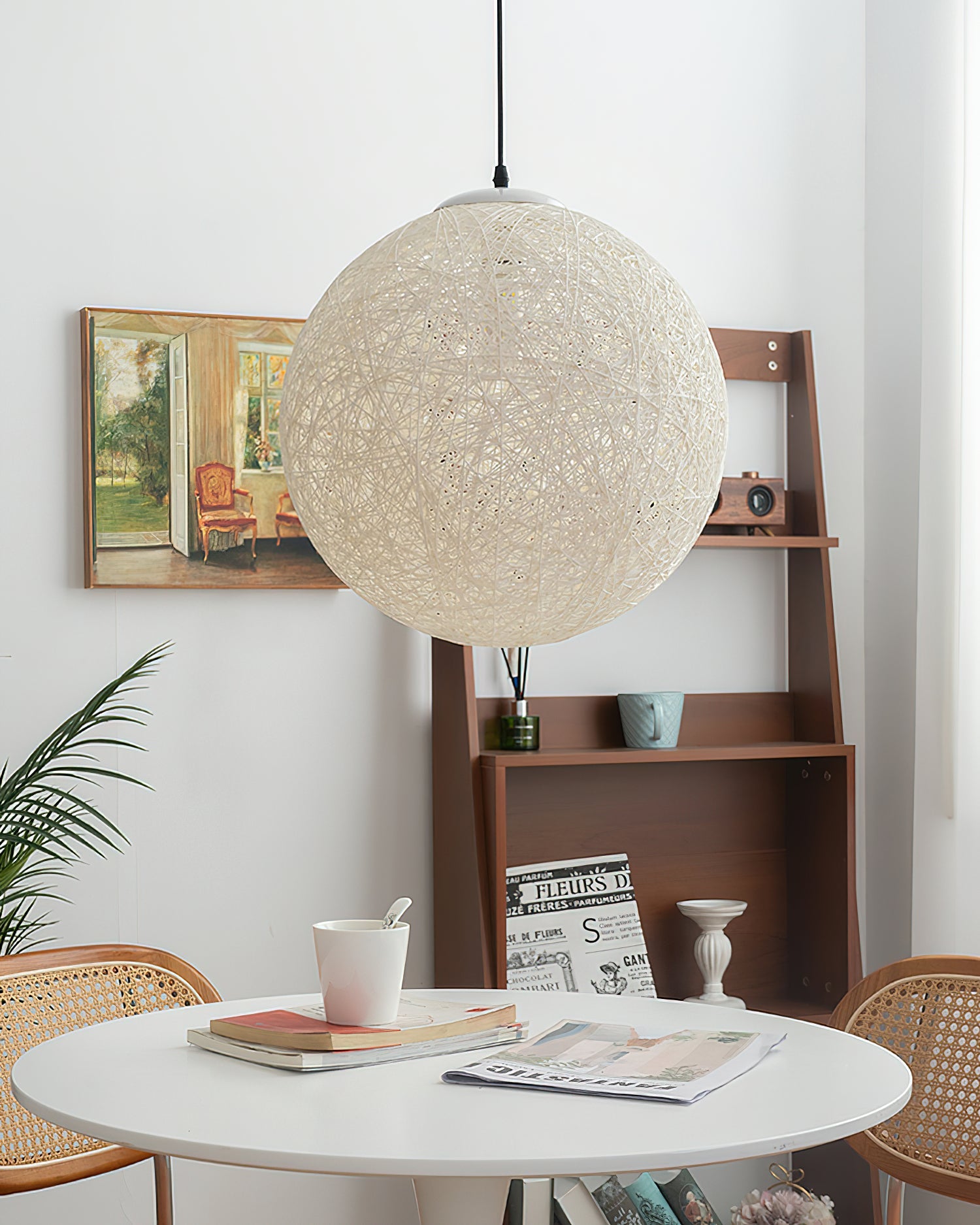 Pendant Lamp Hemp Rattan Sphere Handcrafted Artisanal Bohemian