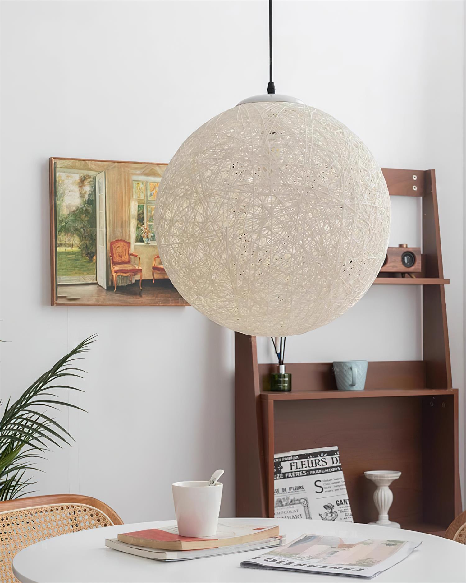 Pendant Lamp Hemp Rattan Sphere Handcrafted Artisanal Bohemian