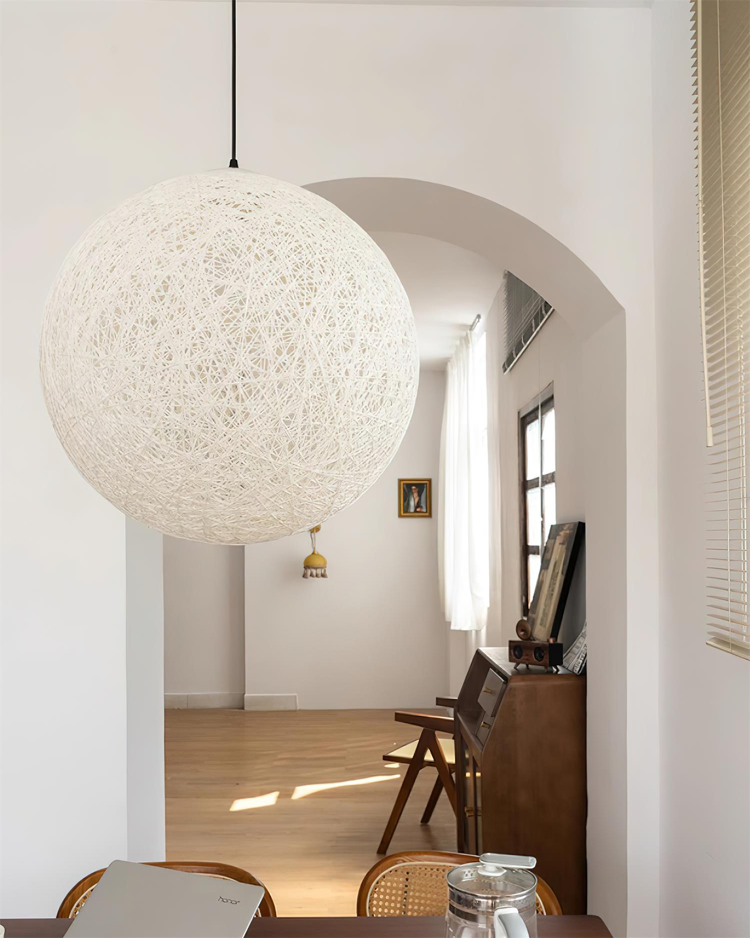 Pendant Lamp Hemp Rattan Sphere Handcrafted Artisanal Bohemian