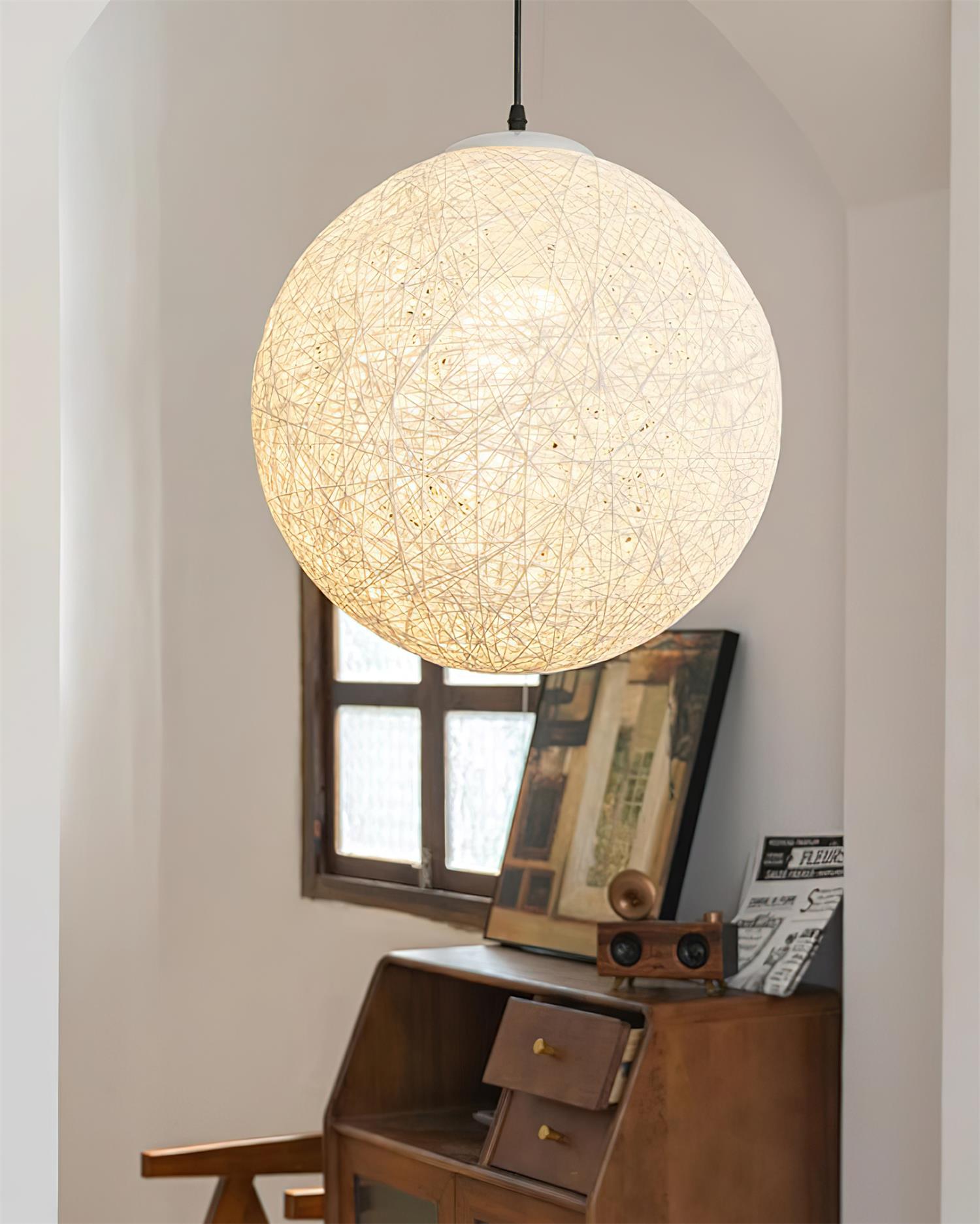 Pendant Lamp Hemp Rattan Sphere Handcrafted Artisanal Bohemian