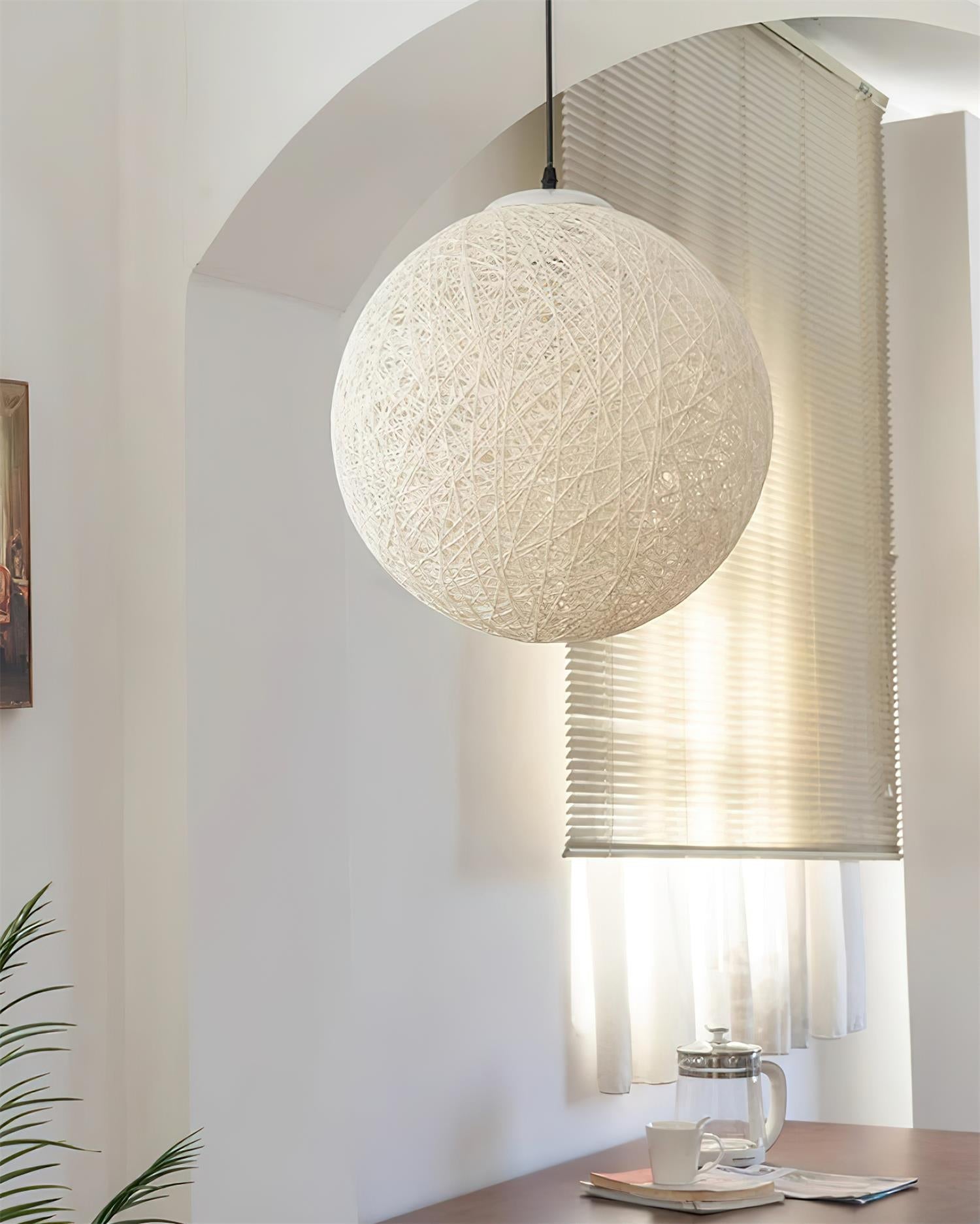 Pendant Lamp Hemp Rattan Sphere Handcrafted Artisanal Bohemian