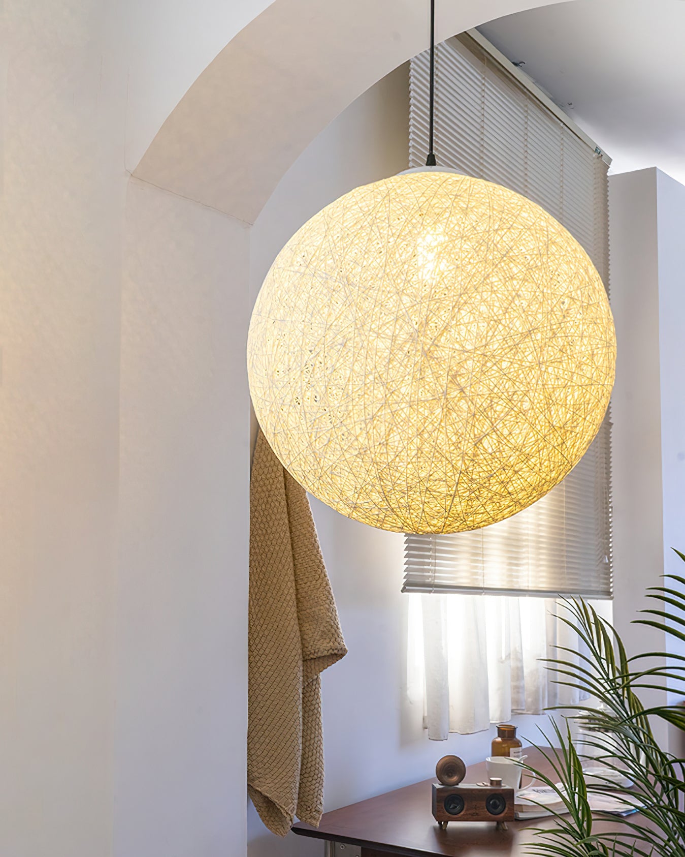 Pendant Lamp Hemp Rattan Sphere Handcrafted Artisanal Bohemian