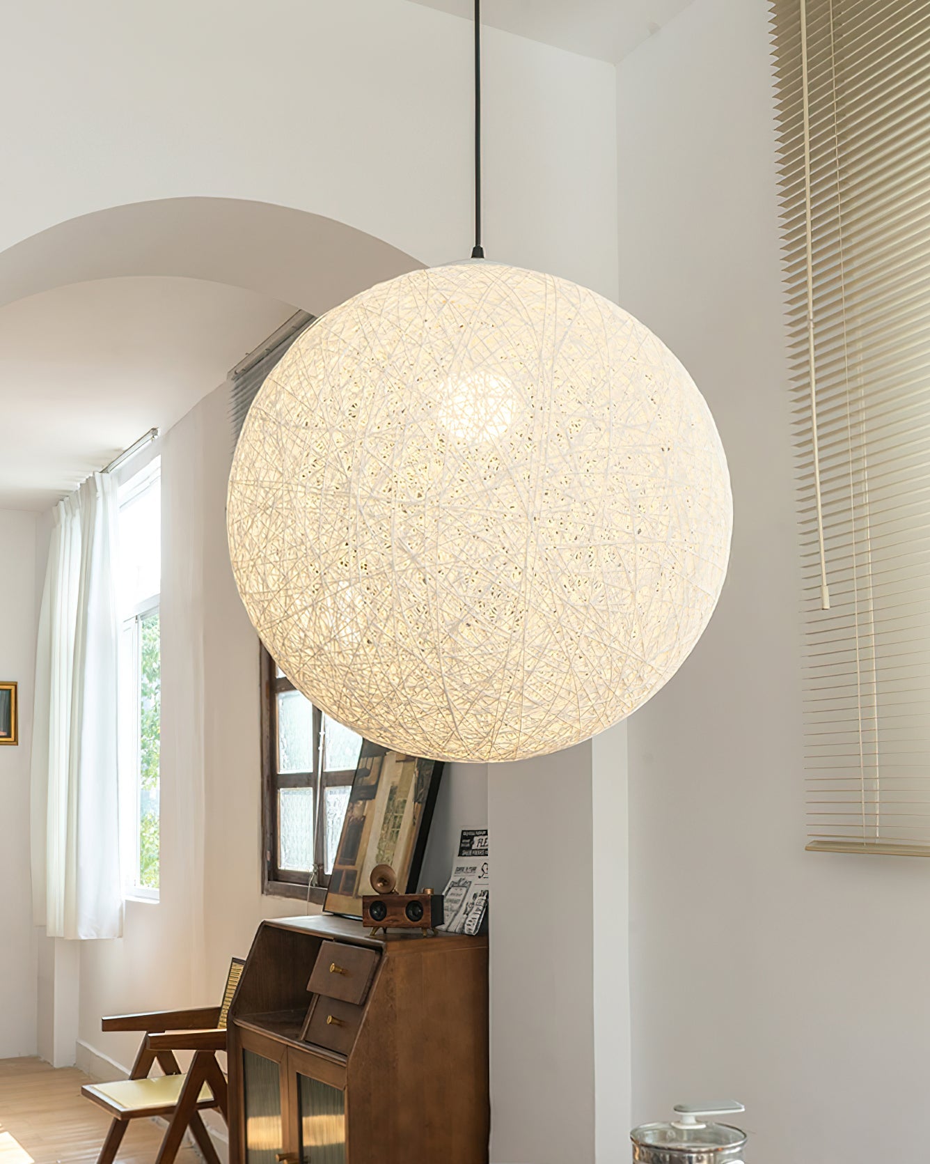 Pendant Lamp Hemp Rattan Sphere Handcrafted Artisanal Bohemian