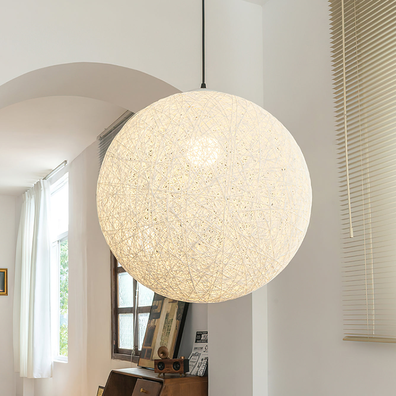 Pendant Lamp Hemp Rattan Sphere Handcrafted Artisanal Bohemian