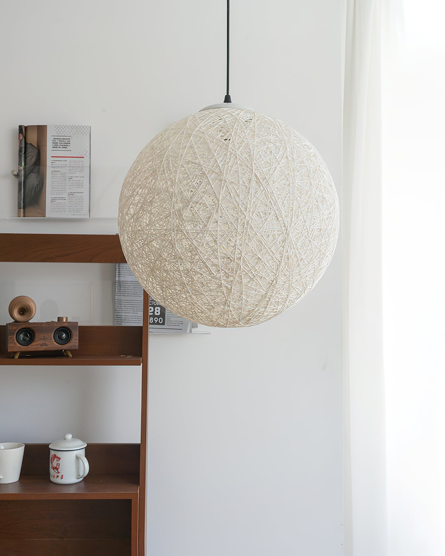 Pendant Lamp Hemp Rattan Sphere Handcrafted Artisanal Bohemian