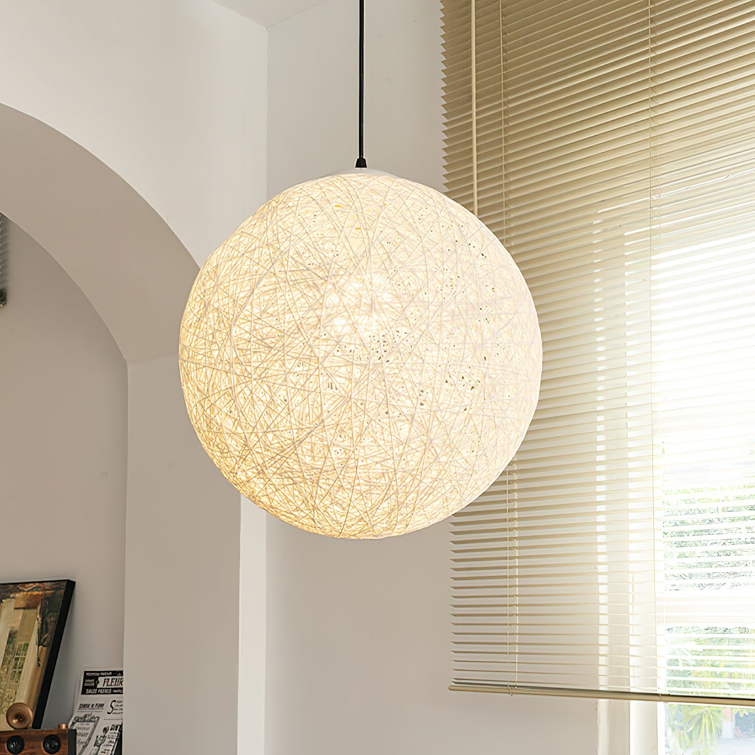 Pendant Lamp Hemp Rattan Sphere Handcrafted Artisanal Bohemian