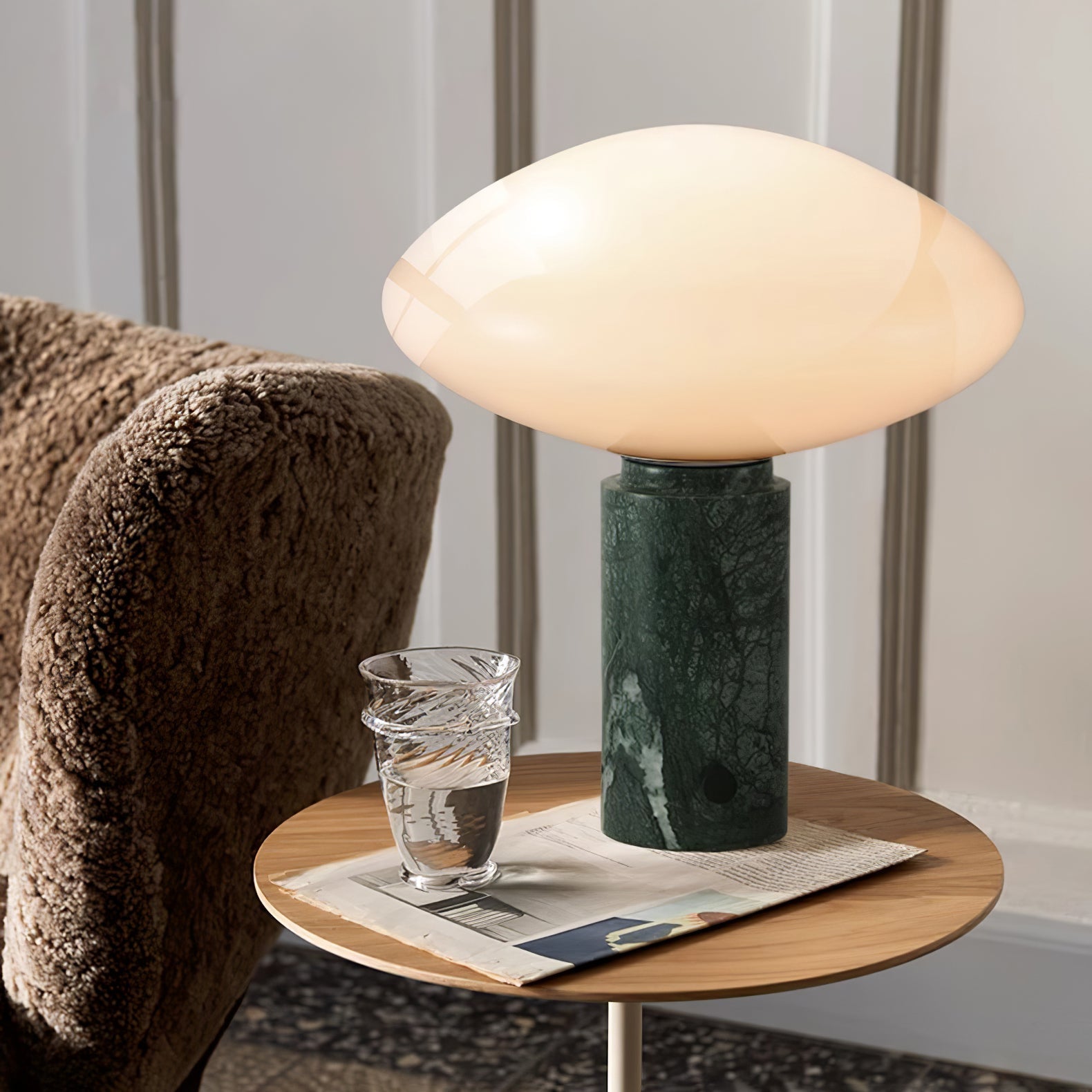 Mist Table Lamp with Glass Shade and Green Marble Base - Letslighting