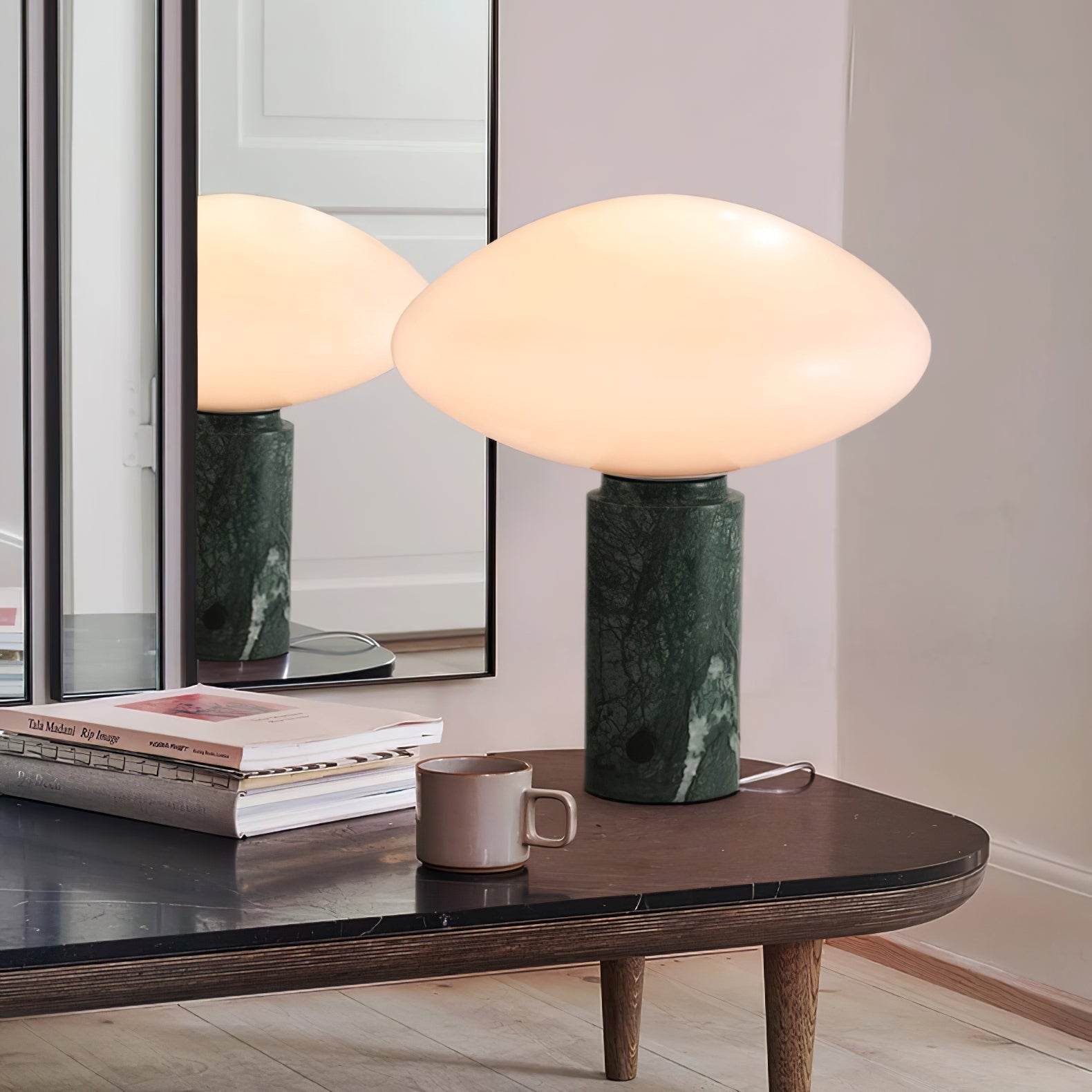 Mist Table Lamp with Glass Shade and Green Marble Base - Letslighting