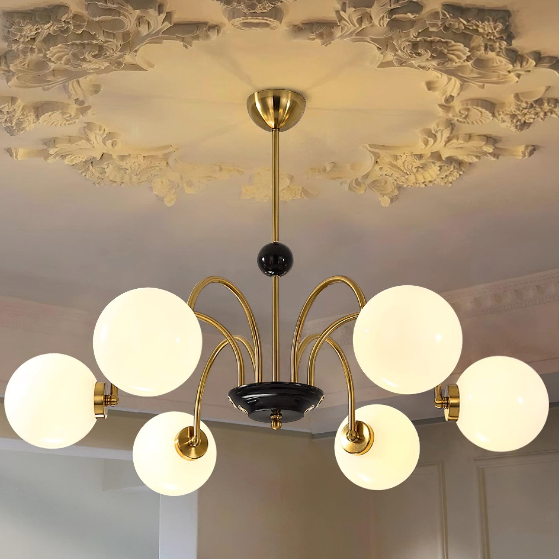 Chandelier Curved Arms Globe Shades Modern Retro Style Dining - Letslighting