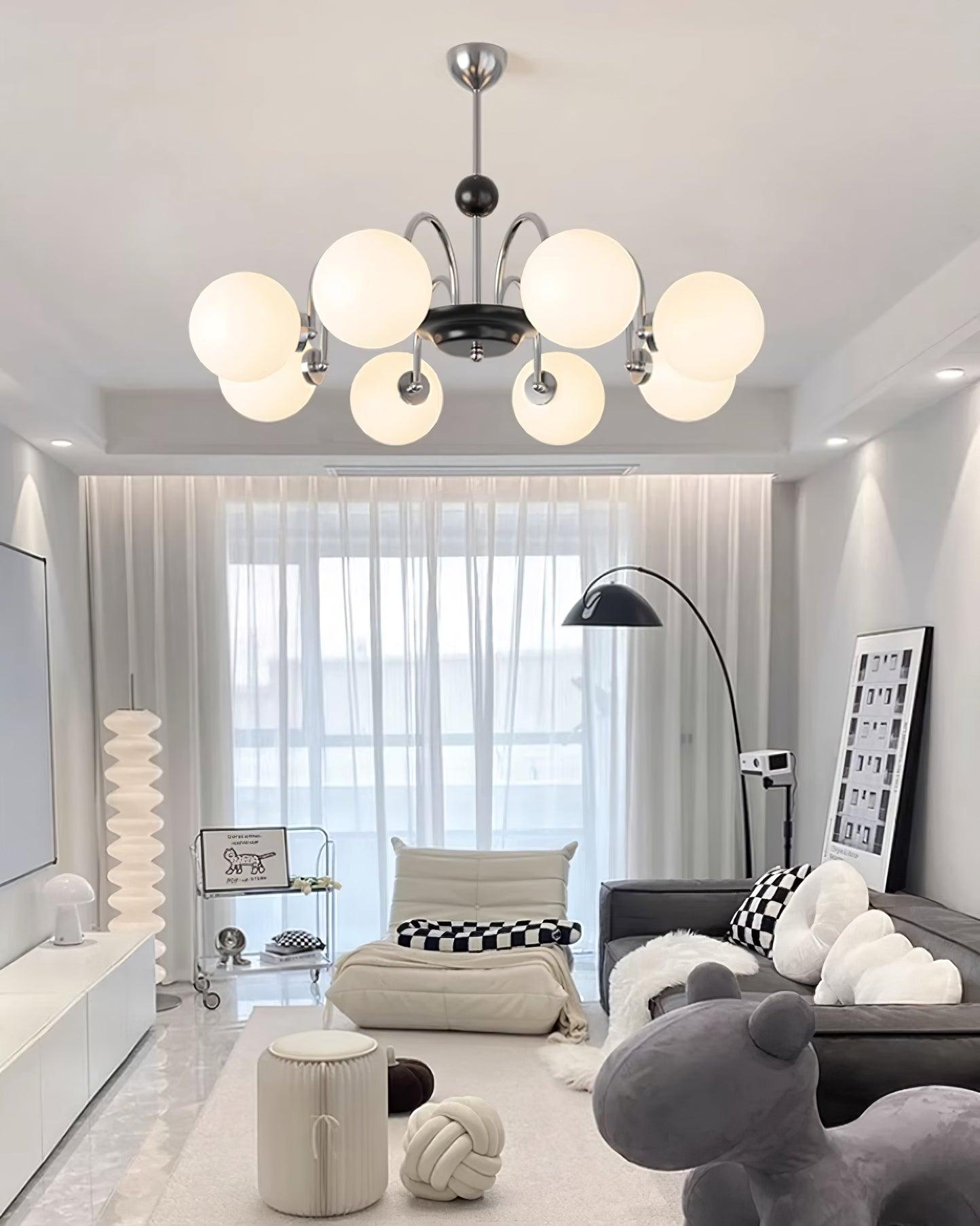 Chandelier Curved Arms Globe Shades Modern Retro Style Dining - Letslighting