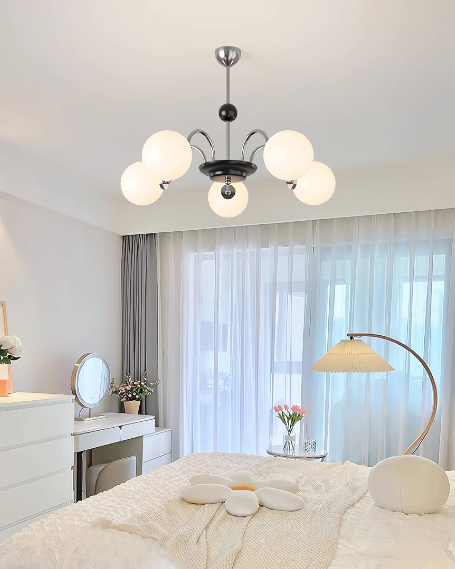 Chandelier Curved Arms Globe Shades Modern Retro Style Dining - Letslighting