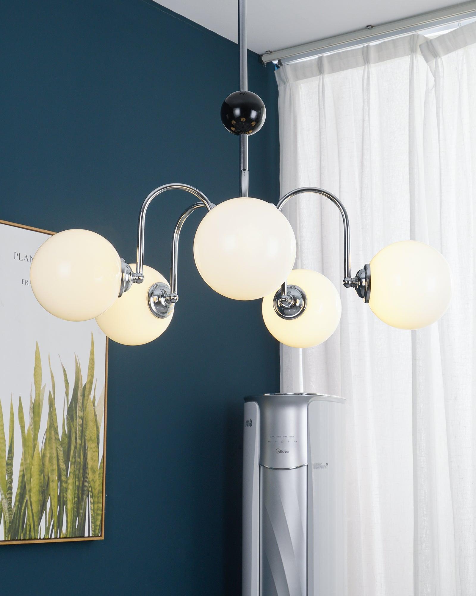 Chandelier Curved Arms Globe Shades Modern Retro Style Dining - Letslighting