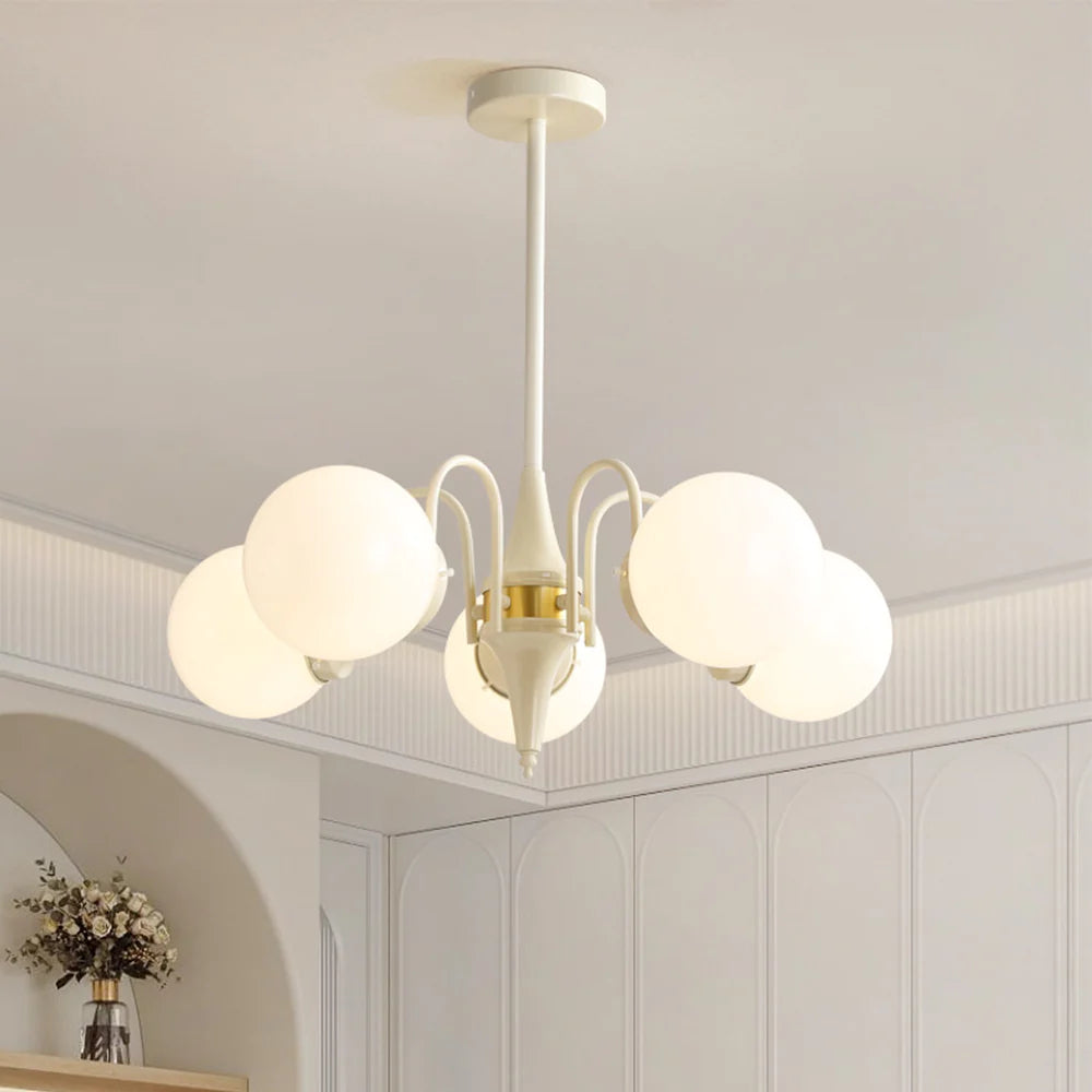 Valentina French LED Chandelier Milky White Cream Living Room - Letslighting