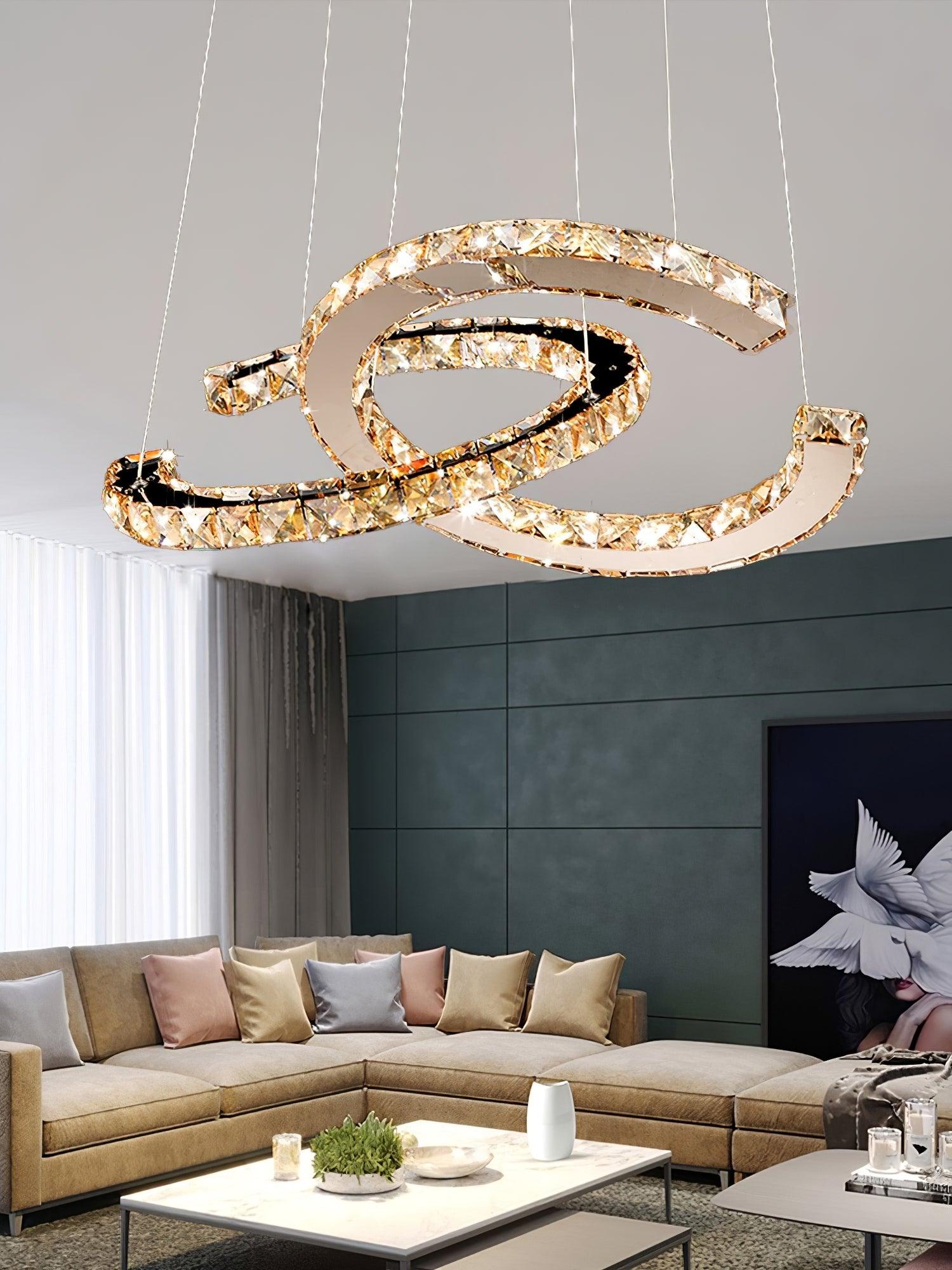 Lustra Chandelier Crystal Double C Modern Silver 2-Ring - Letslighting