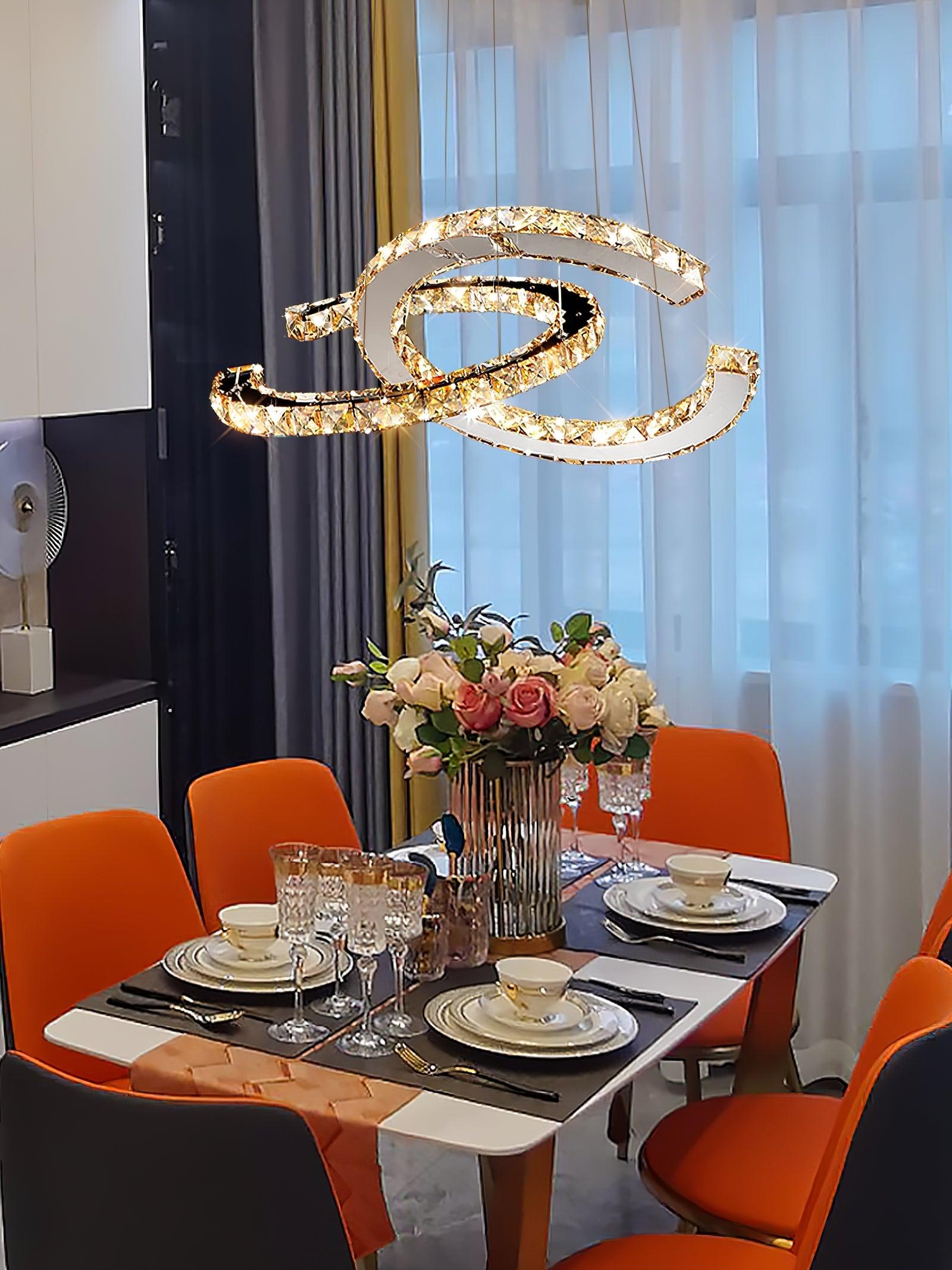 Lustra Chandelier Crystal Double C Modern Silver 2-Ring - Letslighting