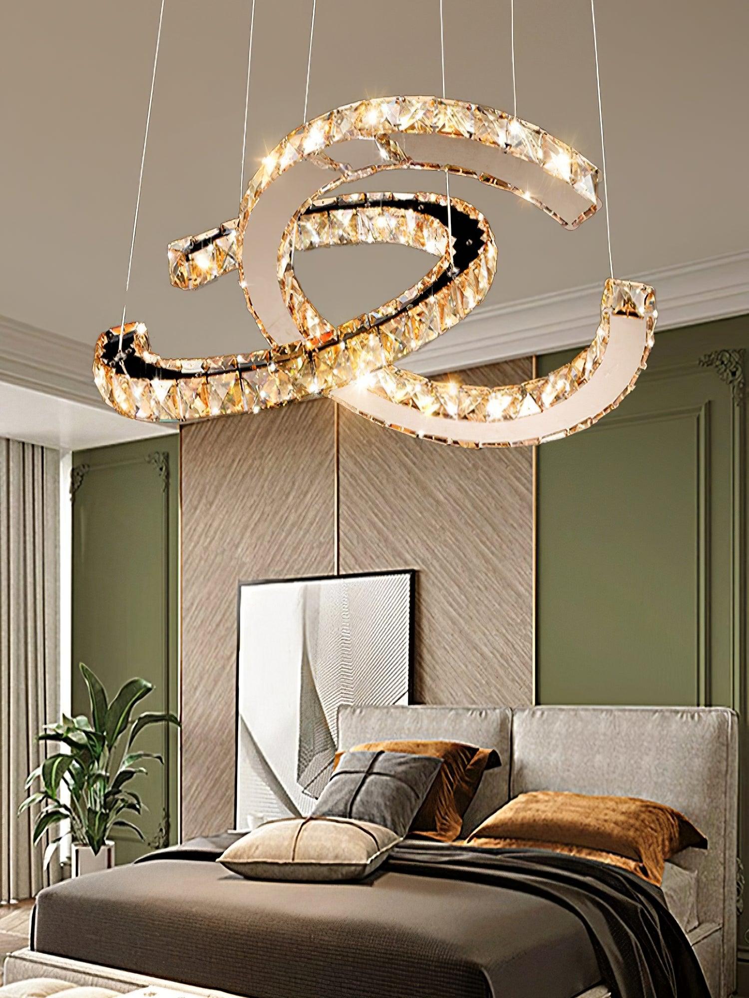 Lustra Chandelier Crystal Double C Modern Silver 2-Ring - Letslighting