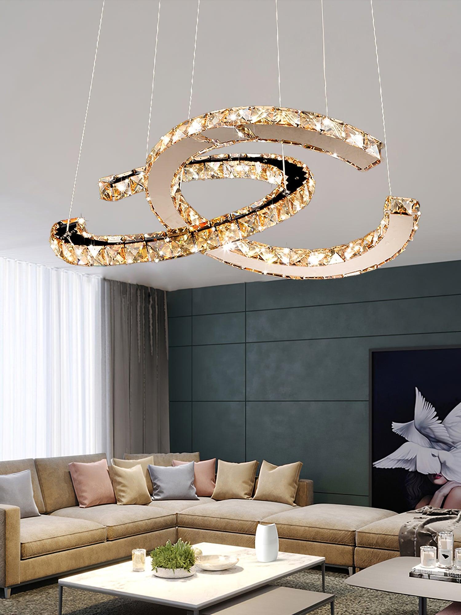 Lustra Chandelier Crystal Double C Modern Silver 2-Ring - Letslighting