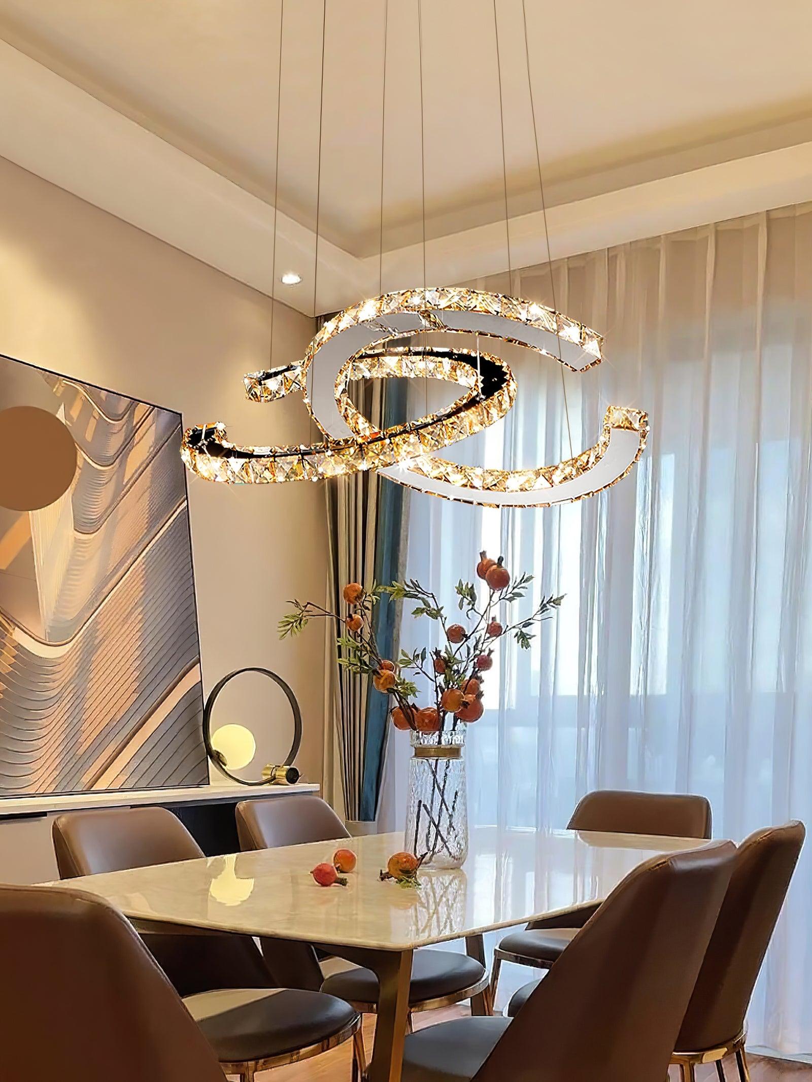 Lustra Chandelier Crystal Double C Modern Silver 2-Ring - Letslighting