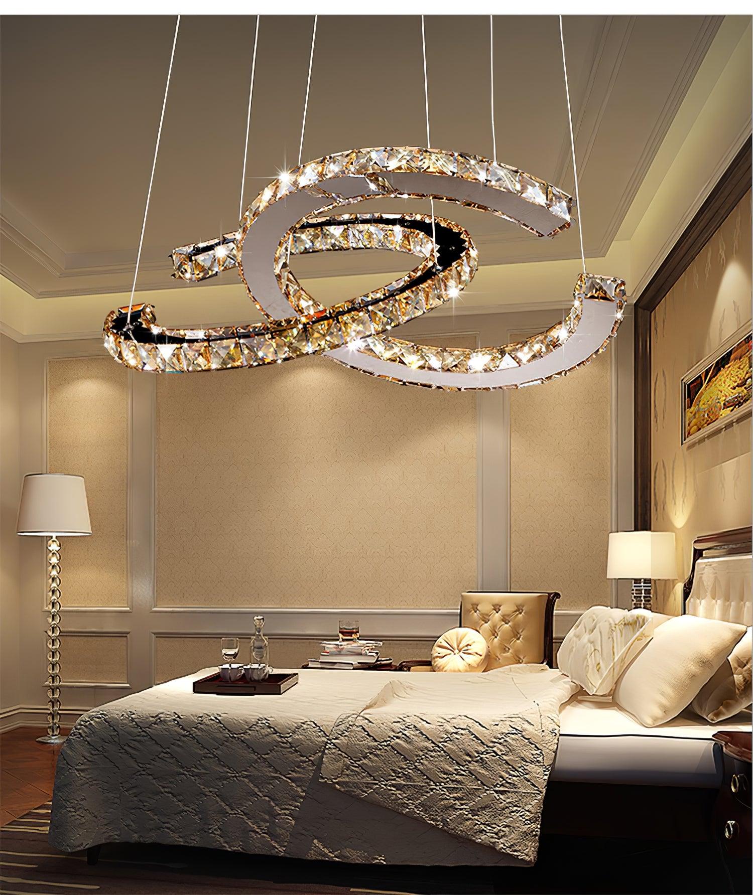 Lustra Chandelier Crystal Double C Modern Silver 2-Ring - Letslighting