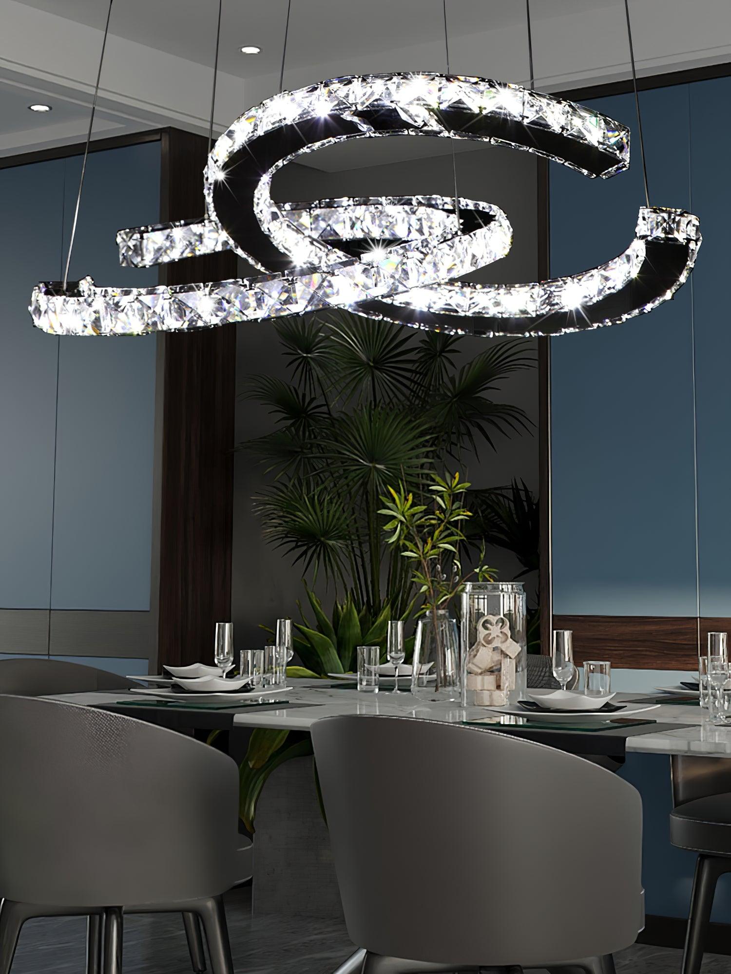 Lustra Chandelier Crystal Double C Modern Silver 2-Ring - Letslighting