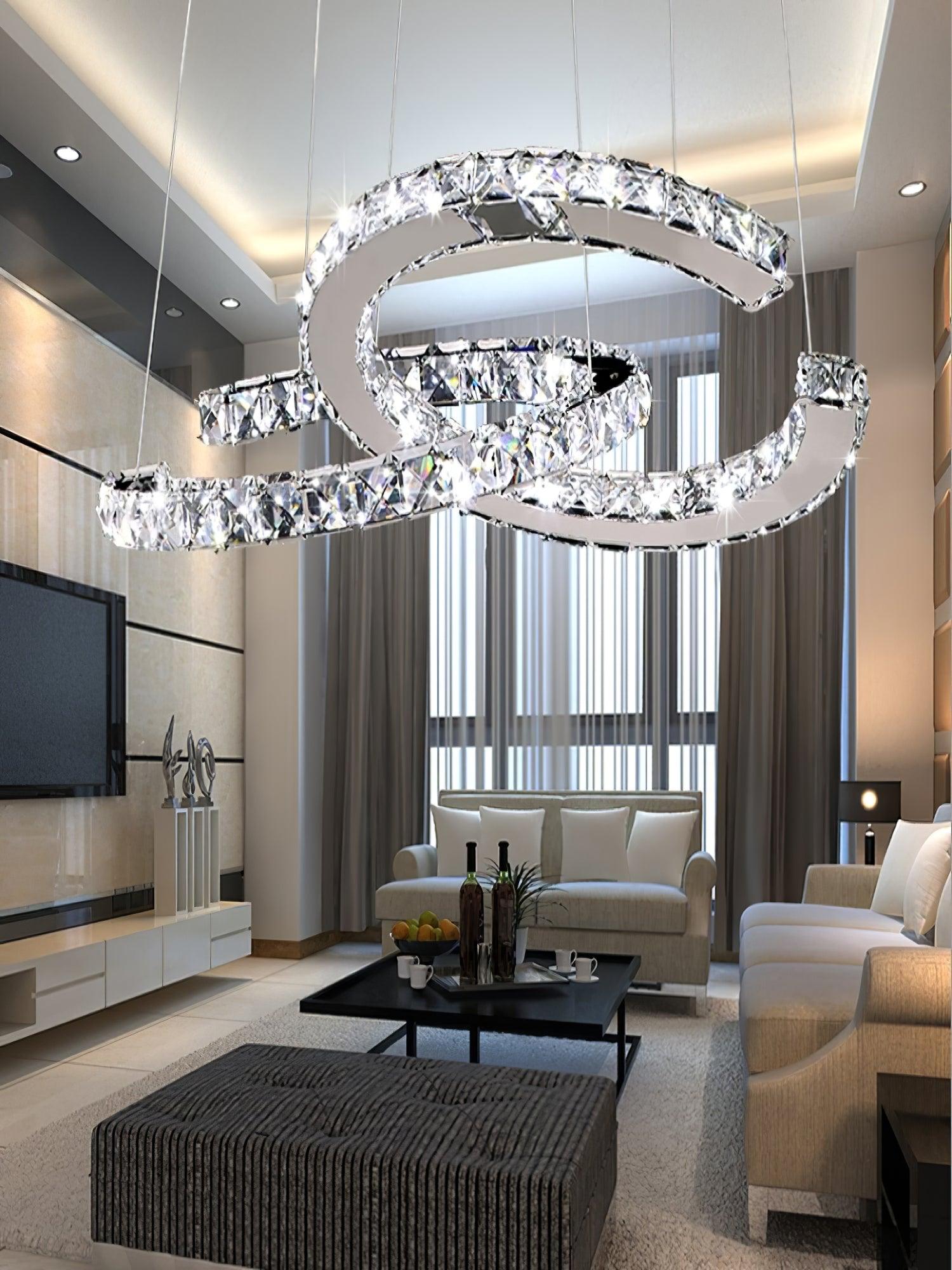 Lustra Chandelier Crystal Double C Modern Silver 2-Ring - Letslighting