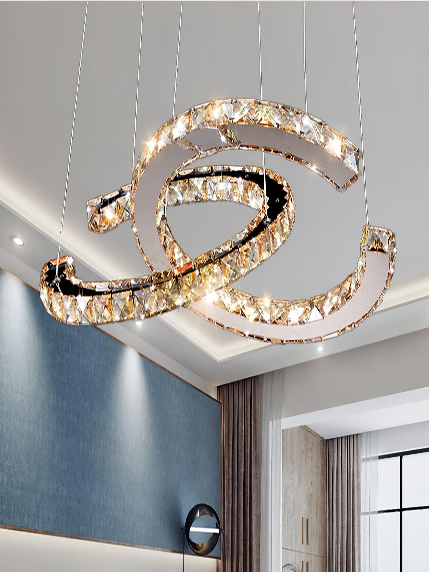 Lustra Chandelier Crystal Double C Modern Silver 2-Ring - Letslighting