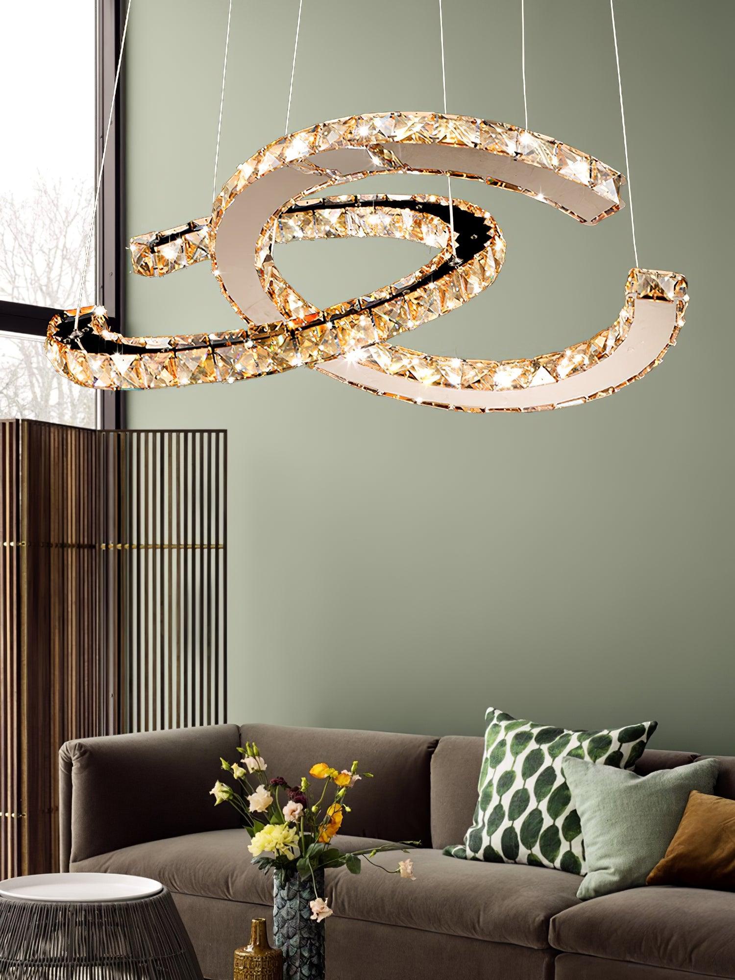 Lustra Chandelier Crystal Double C Modern Silver 2-Ring - Letslighting